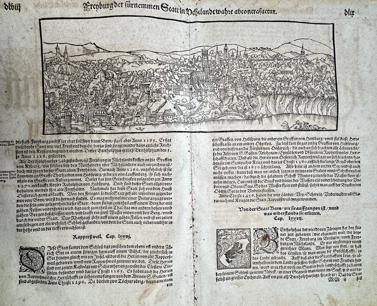 Sebastian Münster (1488–1552) – View of Fribourg – Switzerland – Woodcut (c. 1550–1578) (1 of 2)