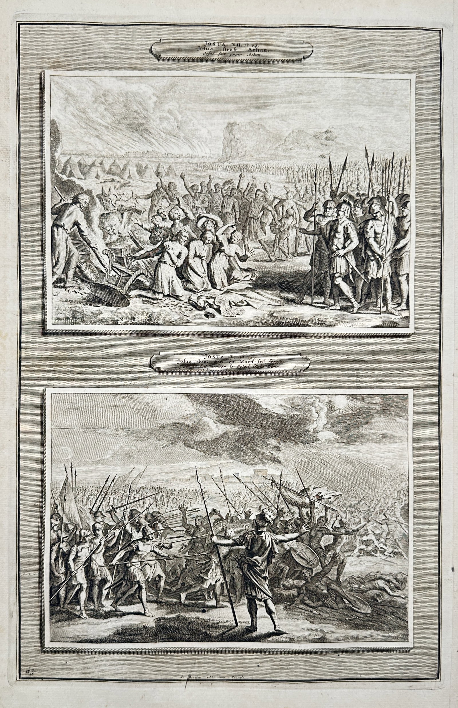 Pieter Mortier (1661-1711) – View of the Punishment of Achan and the Battle of Ai – Etching (1 of 2)