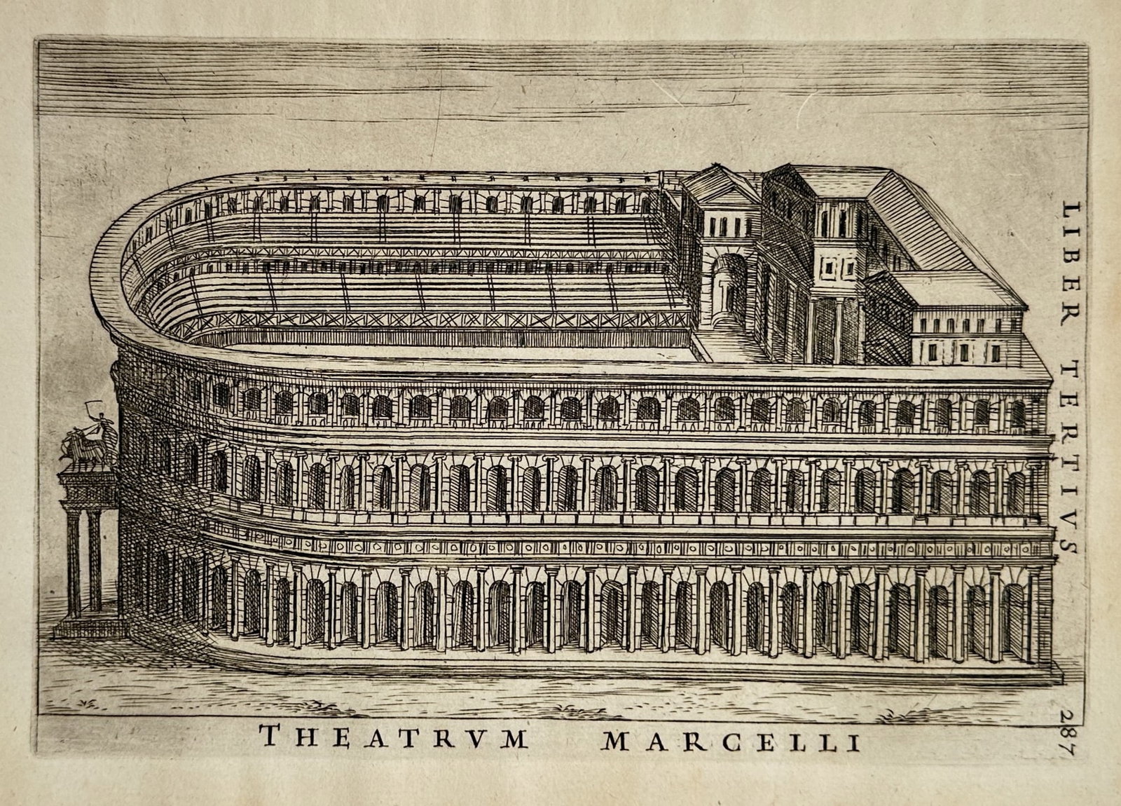 Alessandro Donati (1584–1640) – View of the Remains of the Temple of the Sun – Etching (1633): "Vestigia Templi Solis In Hortis Sanctae Mariae Novae in Foro Boario." This etching illustrates the ruins of an ancient Roman structure near the Forum Boarium, showing a vaulted apse with coffered det