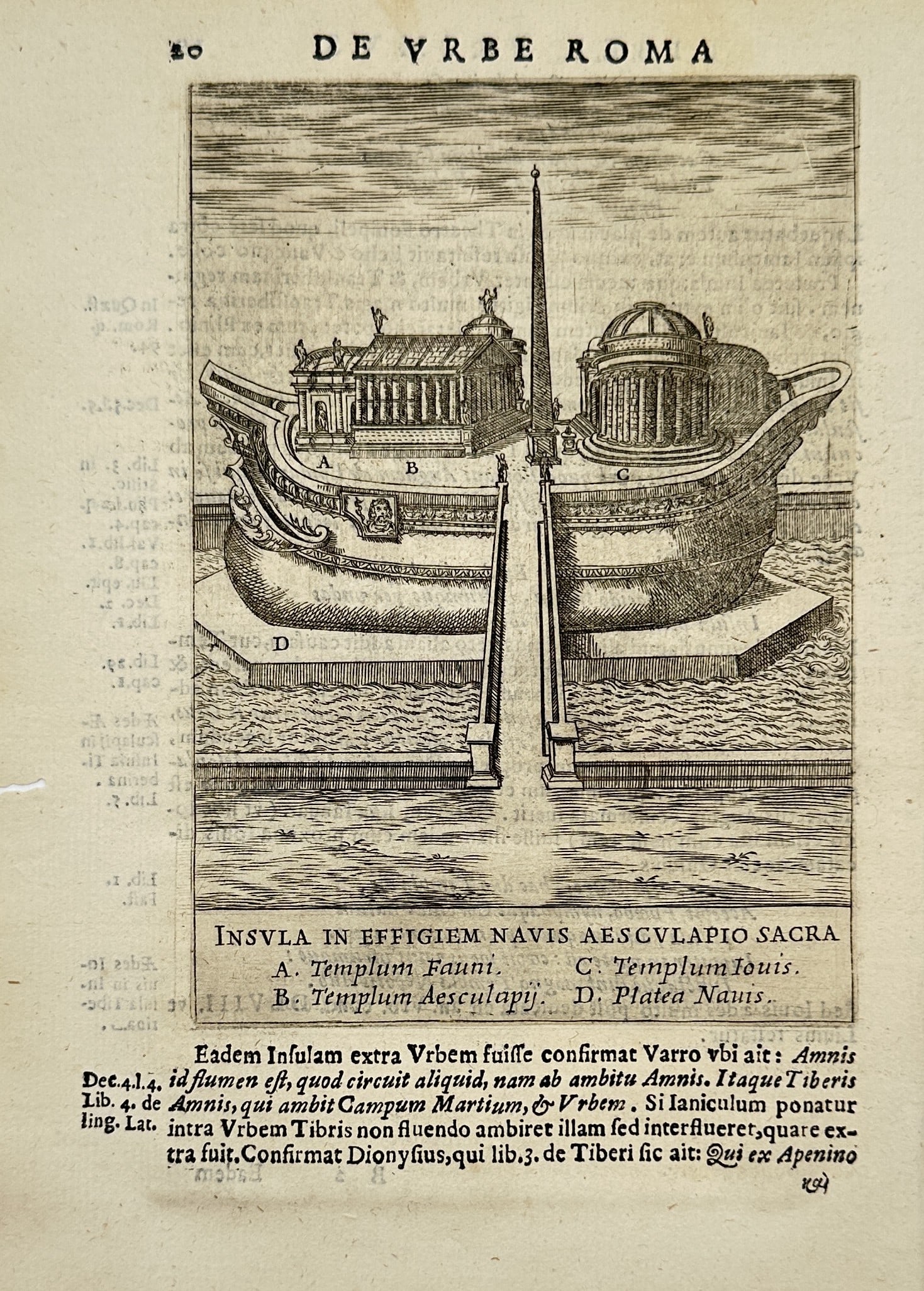 Alessandro Donati (1584–1640) – View of Tiber Island as a Stone Ship – Etching (1633) (1 of 2)
