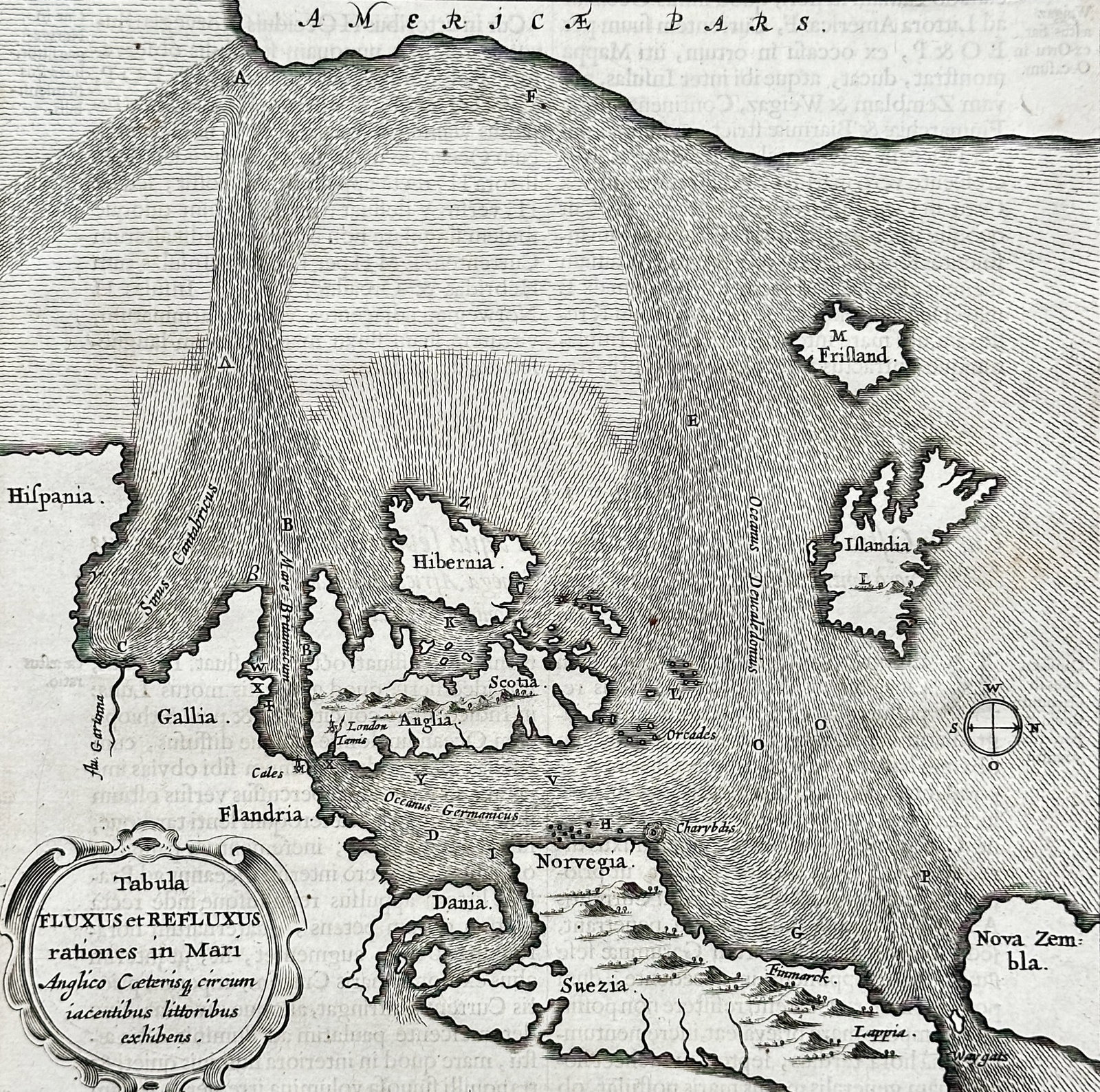 Athanasius Kircher – Map of the North Atlantic Tides – Europe and North America – Engraving (1 of 3)