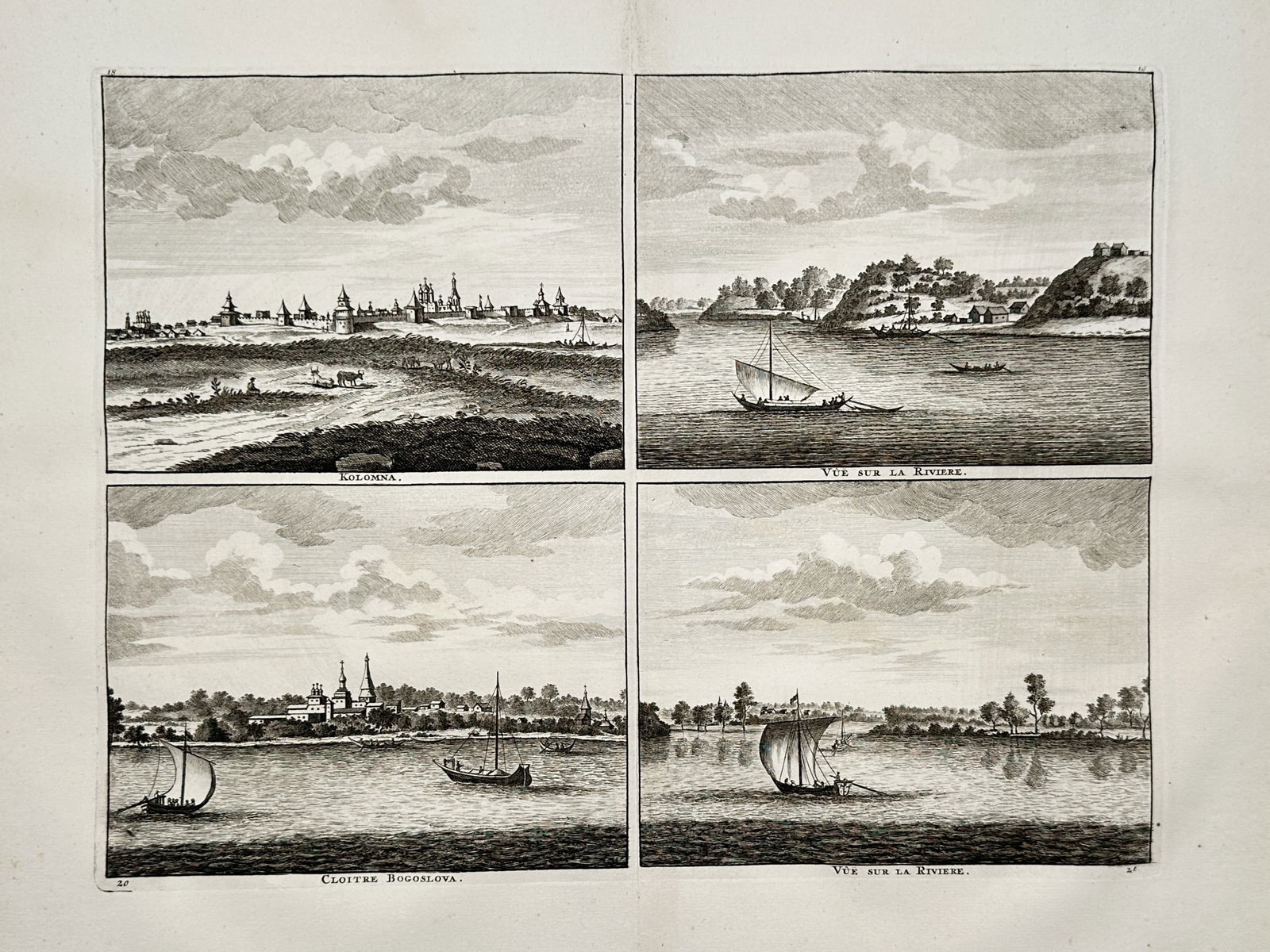 Cornelis de Bruyn (1652-1727) – Views of Kolomna and the Moskva River – Russia – Engraving (1 of 2)