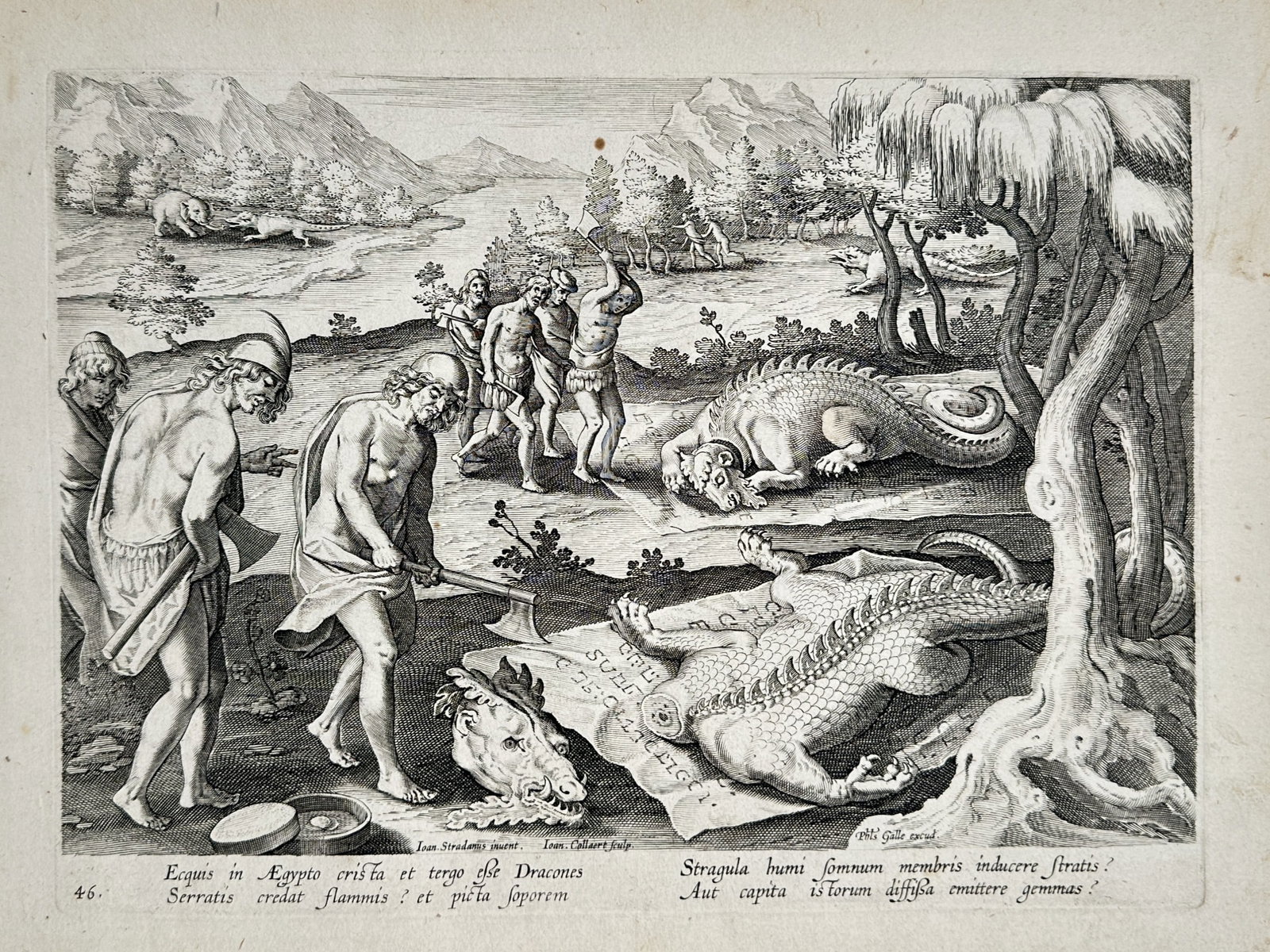 Johannes Stradanus (1523–1605) – Bear Hunt with Spears and Hounds – Engraving (1578) (1 of 2)