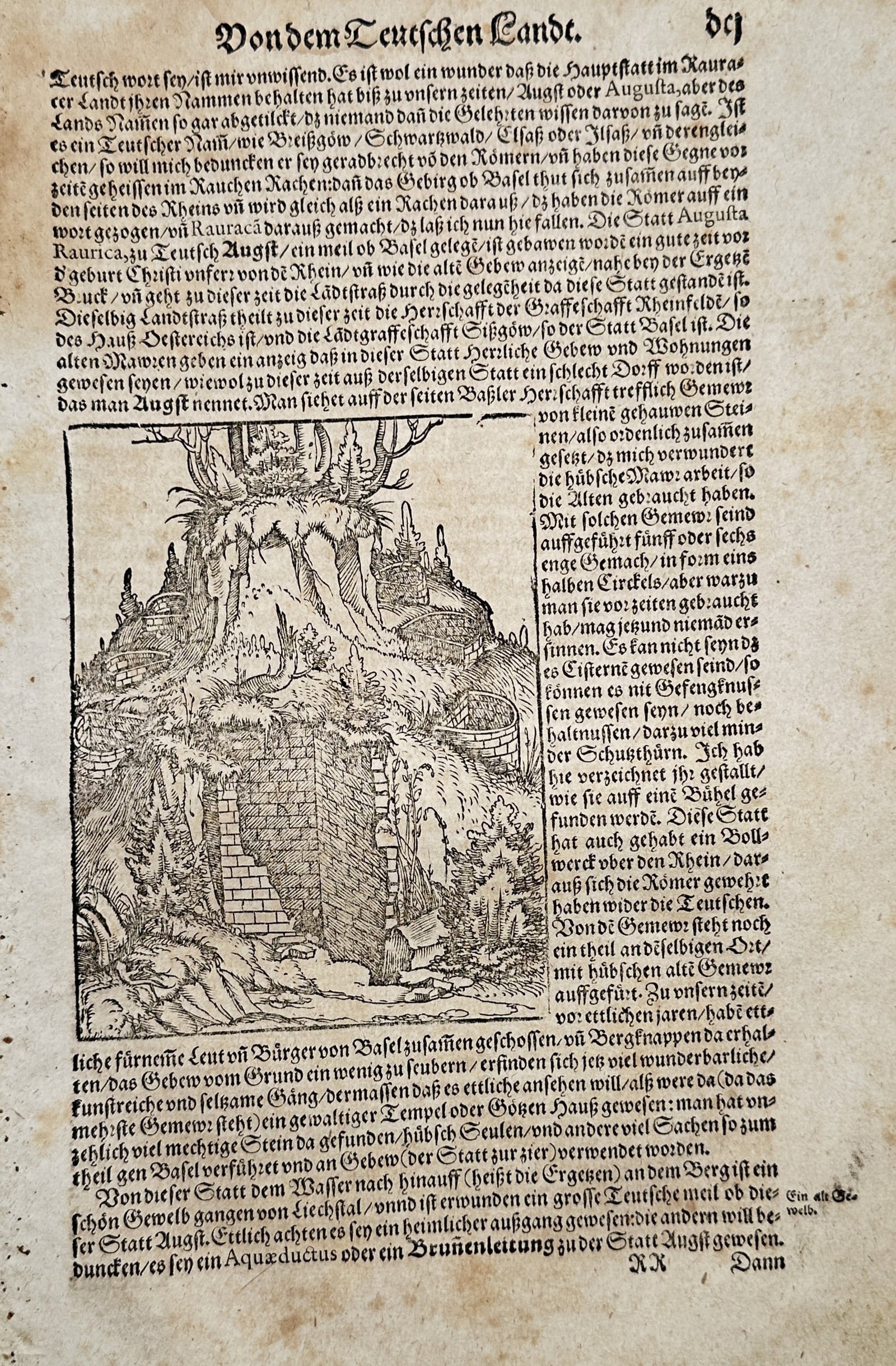 Sebastian Munster (1488-1552) – View of Ancient Ruins in Augusta Raurica – Woodcut (1550) (1 of 2)