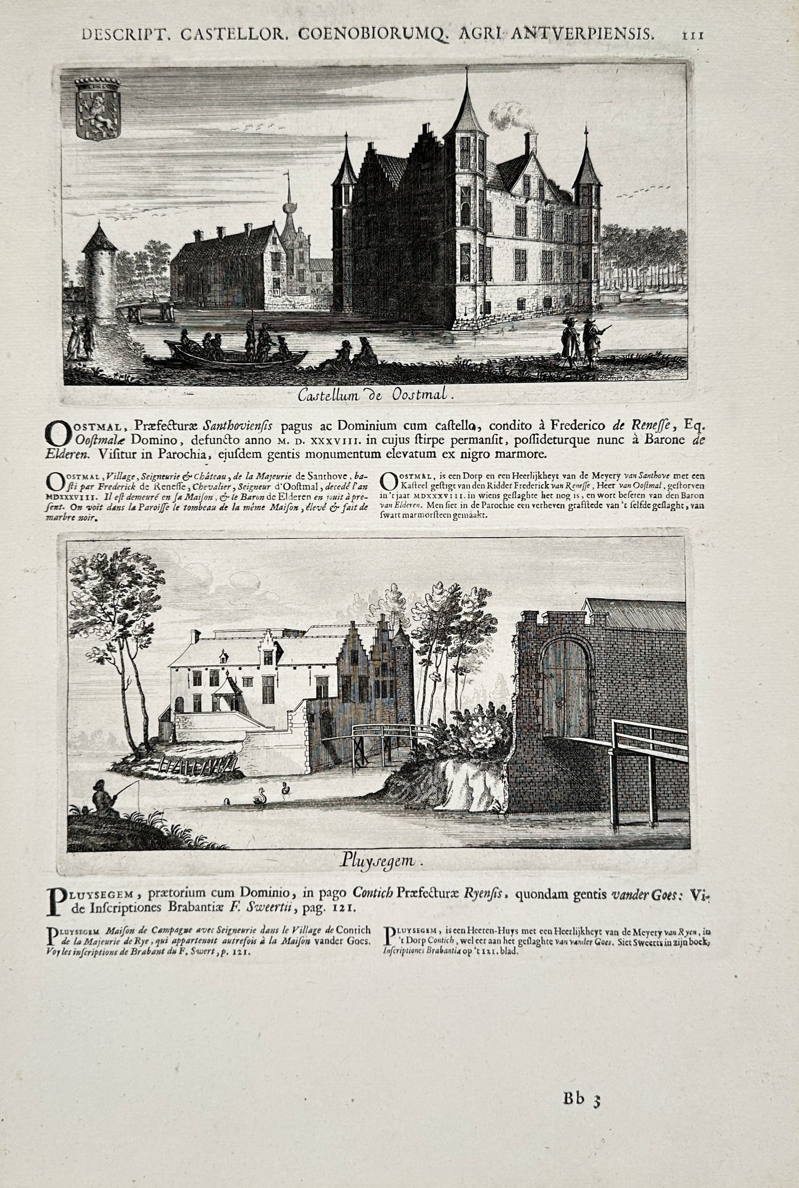 Jacob Le Roy – View of Castellum de Oostmal and Pluysegem – Copper engraving (1694) (1 of 2)