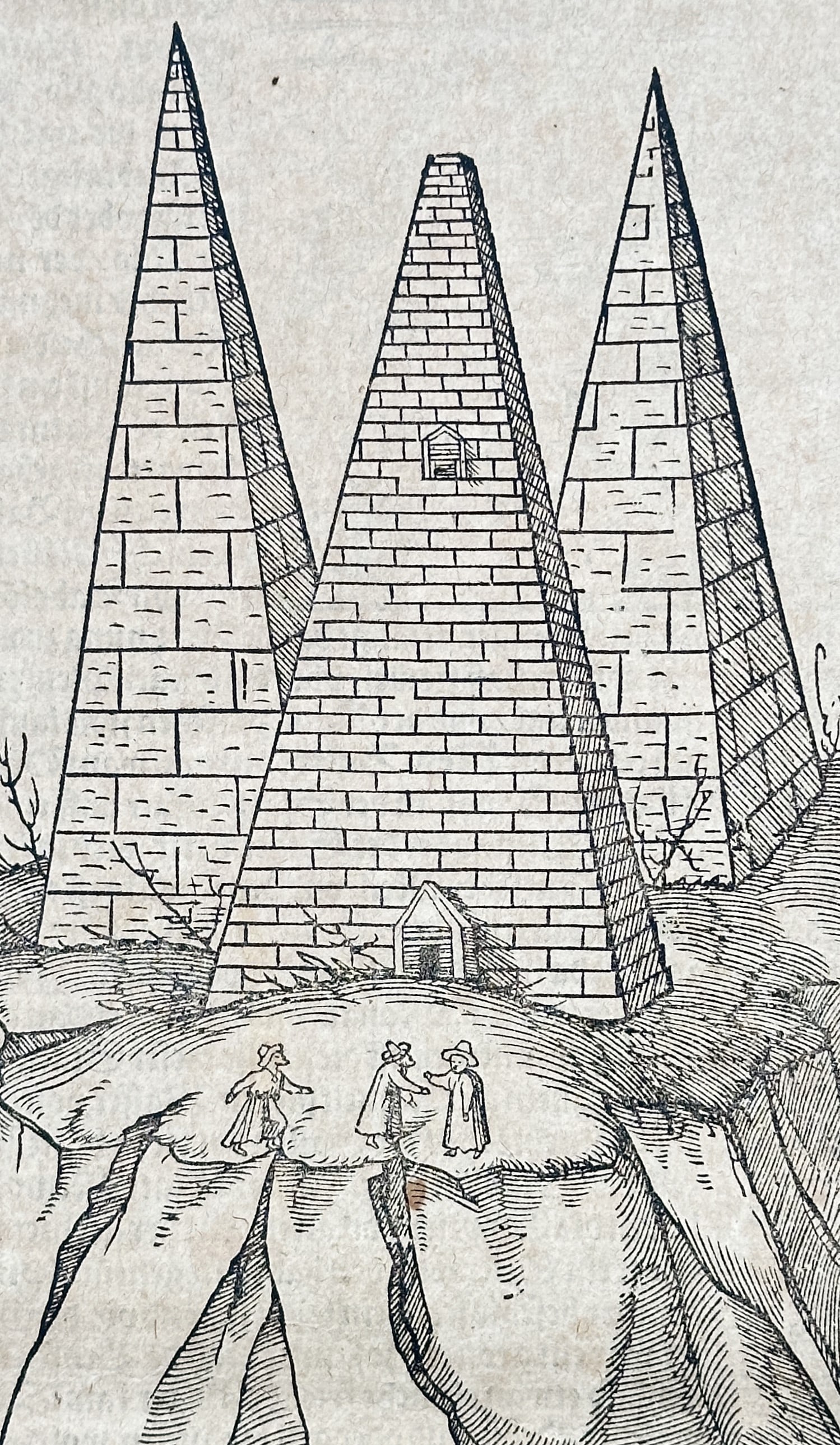 Sebastian Munster (1488-1552) – View of Egyptian Pyramids and Balsam Plant – Woodcut (1550) (1 of 3)