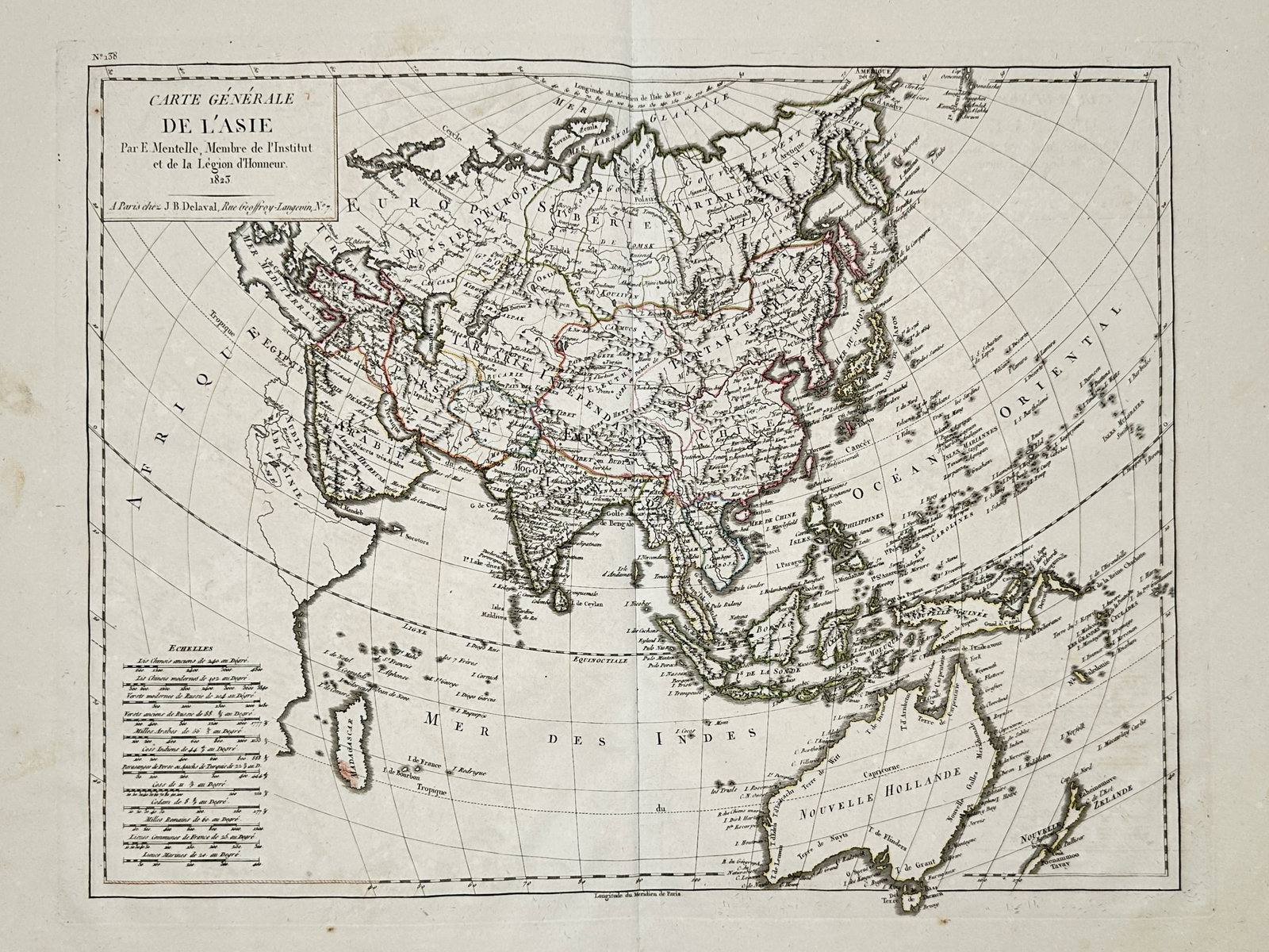 Edme Mentelle – Map of Asia – Hand-coloured copper engraving (1823) (1 of 2)