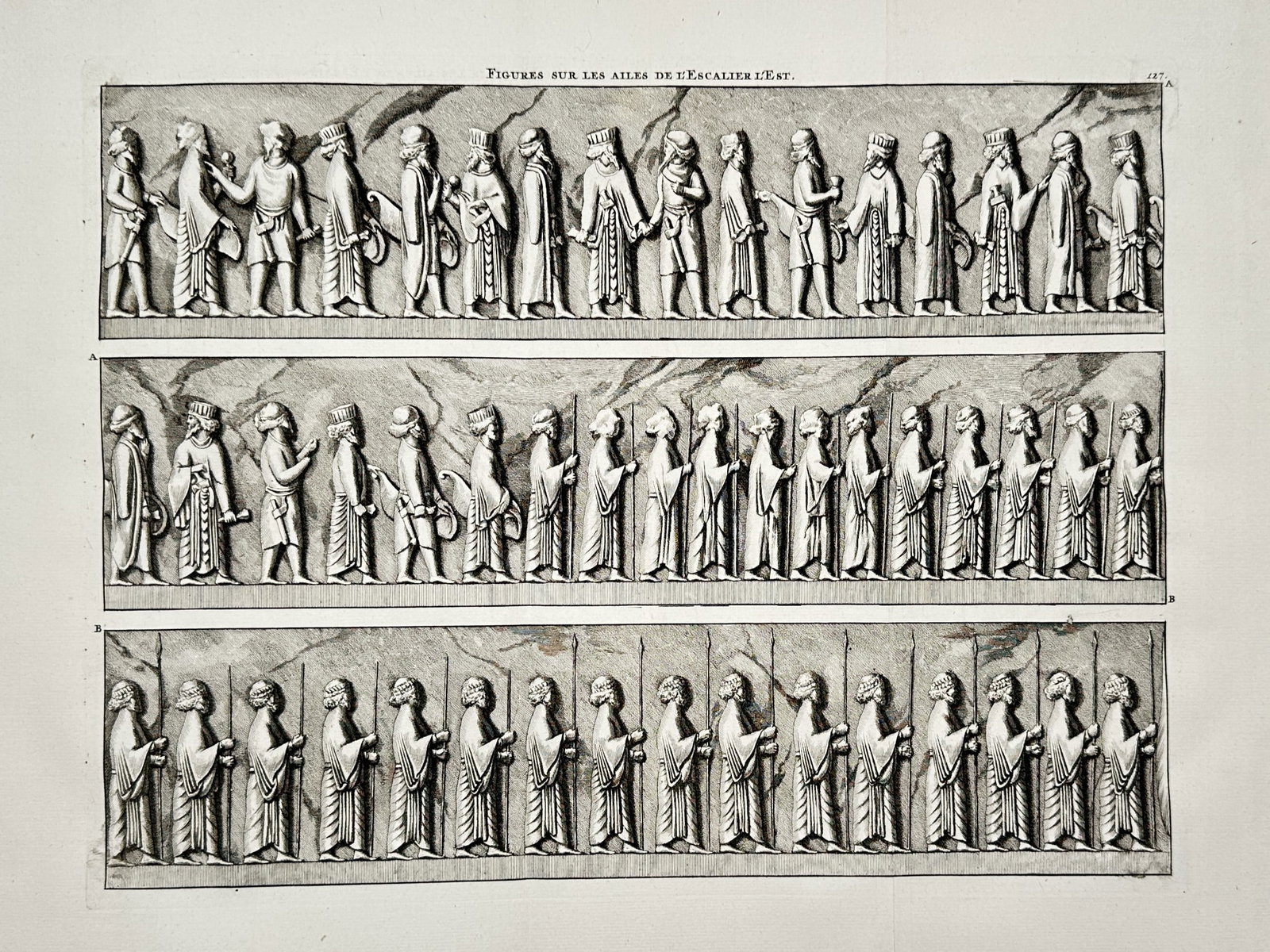 Cornelis de Bruijn – View of Reliefs from the East Staircase at Persepolis – Copper engraving (1 of 2)