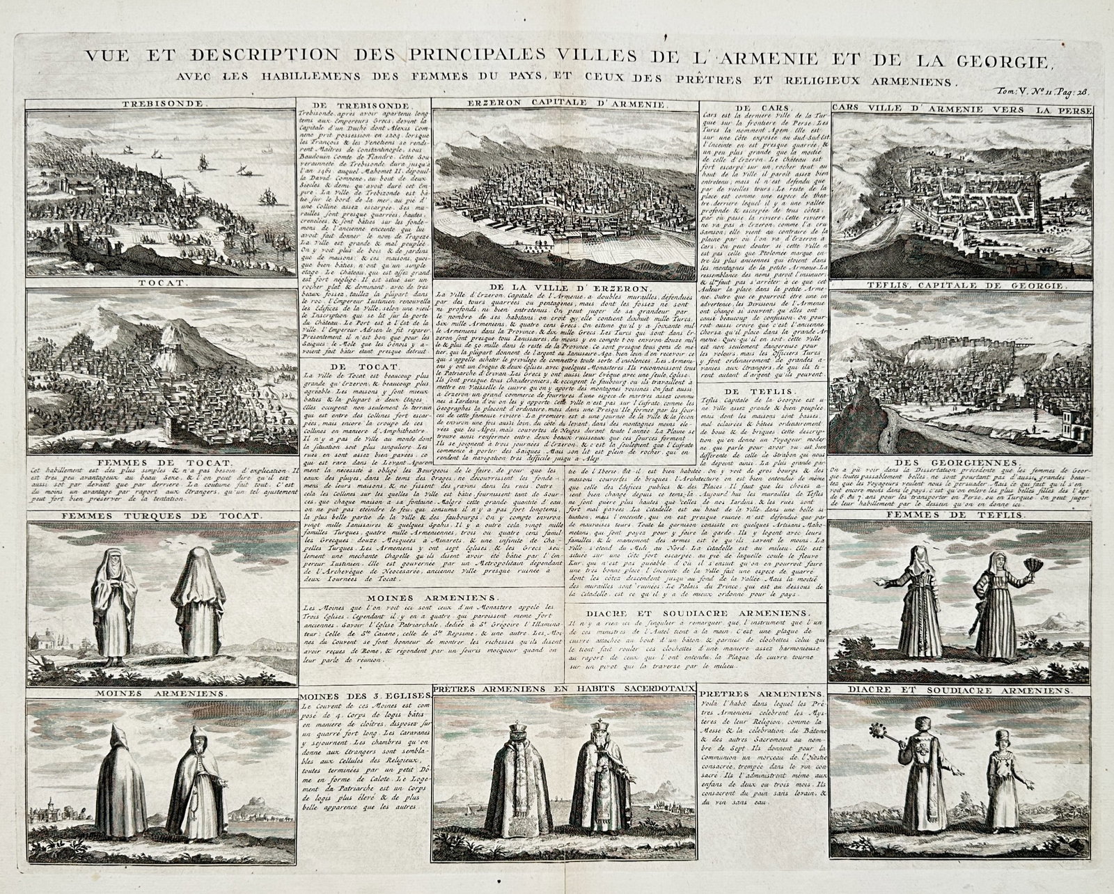 Henri Abraham Chatelain – View and Description of the Principal Cities of Armenia and Georgia: "Vue et Description des Principales Villes de l'Armenie et de la Georgie" illustrates a collection of topographical views and ethnographic studies from the Caucasus and Asia Minor. The plate features 