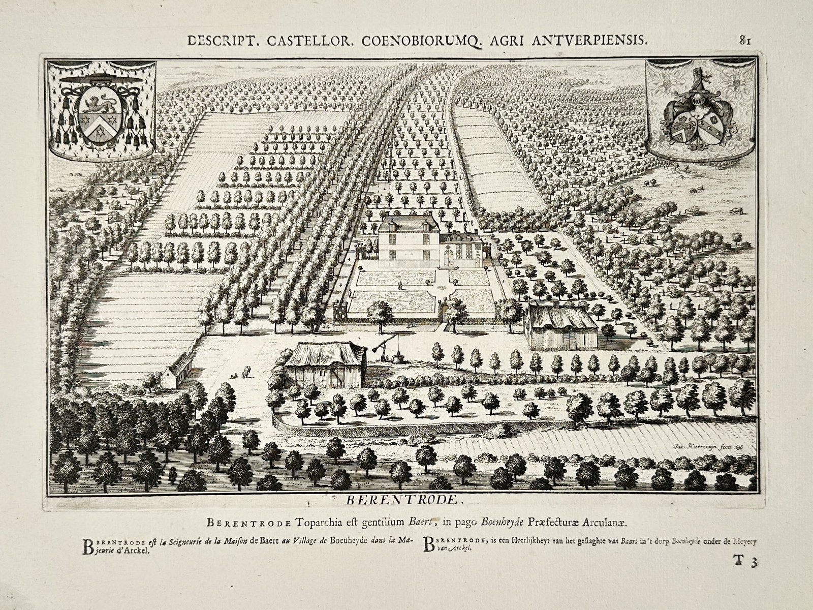 Jacob Le Roy (1633–1719) – View of Berentrode Castle in Antwerp – Engraving (1696) (1 of 2)