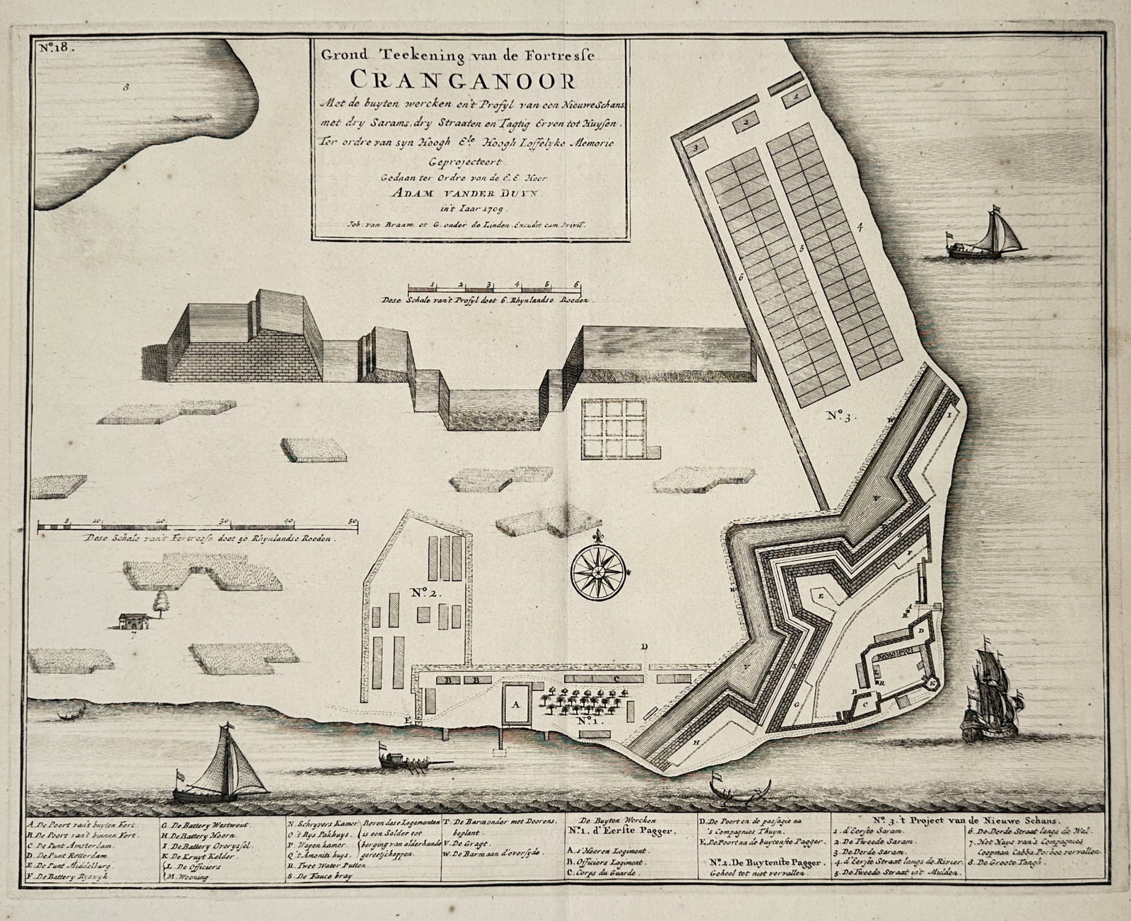 François Valentijn (1666–1727) – Map of the Fortress of Cranganore – India – Engraving (1 of 2)