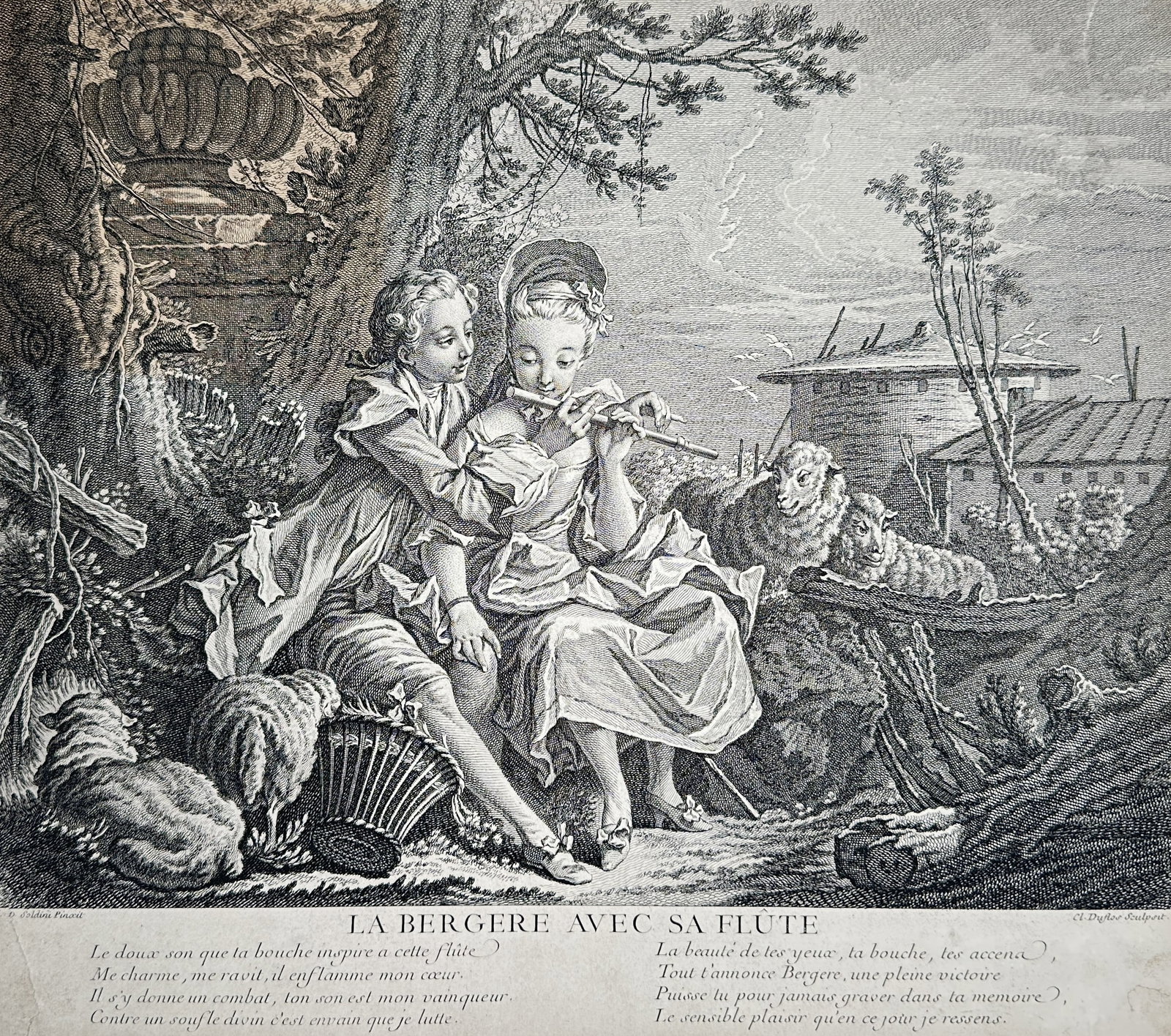 Luigi Domenico Soldini (1715–1772) – The Shepherdess with her Flute – Genre Scene – Etching (1 of 3)