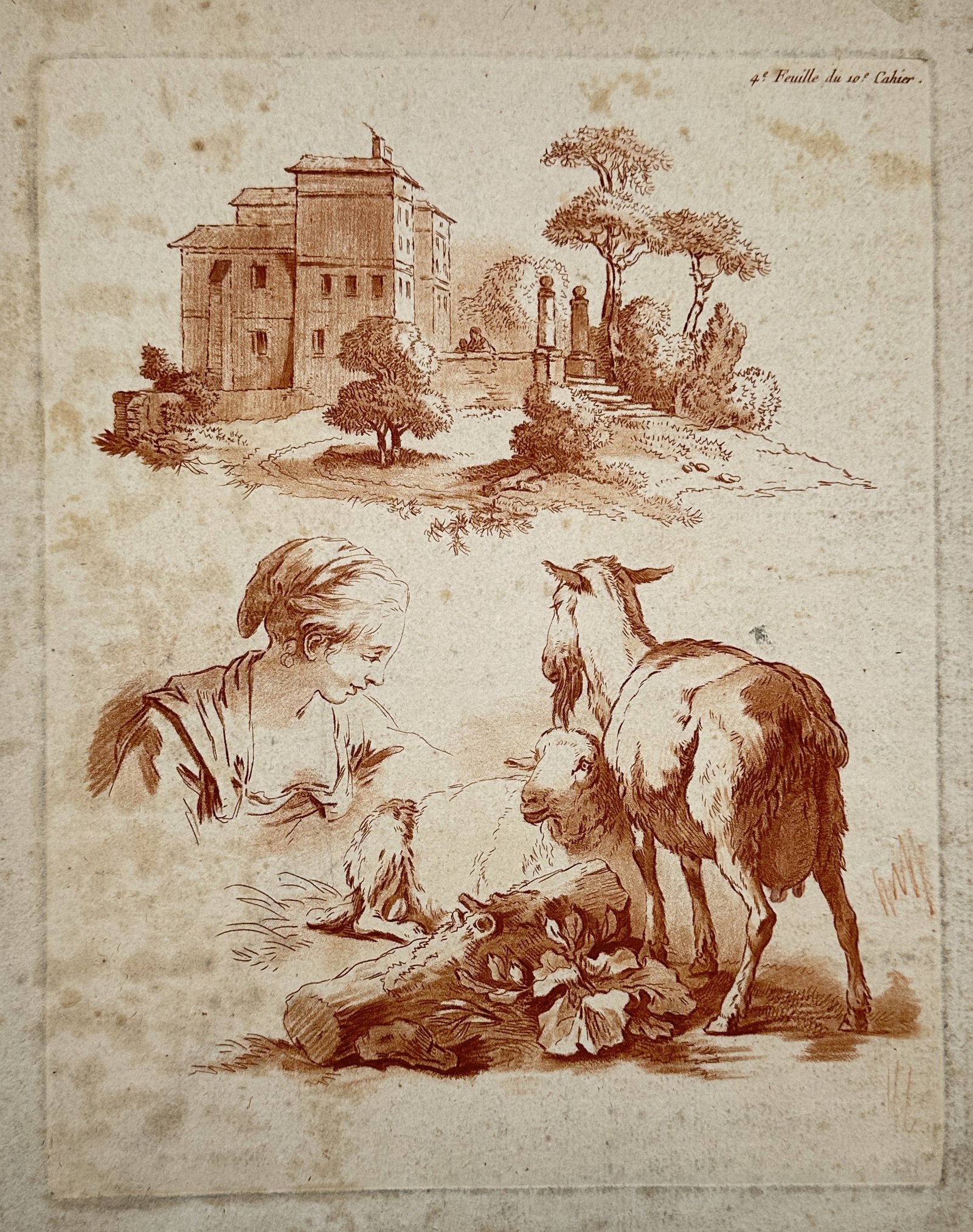 Jean Honore Fragonard (1732–1806) – Pastoral Landscape and Studies – Genre Scene (1 of 2)