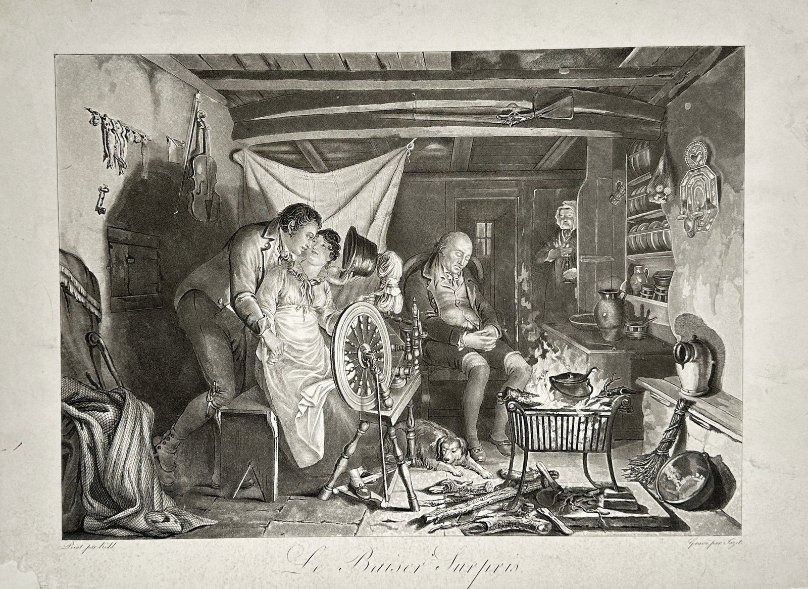 William Kidd (c. 1790–1863) – The Surprised Kiss – Genre Scene – Etching (1830) (1 of 2)