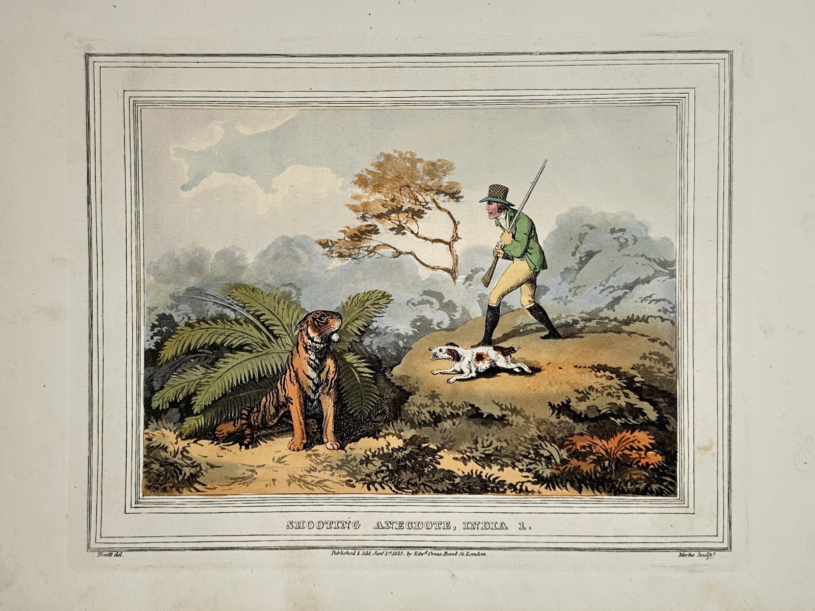 Samuel Howitt (1756–1822) – Shooting Anecdote, India – Sporting Scene – Hand-coloured (1 of 2)