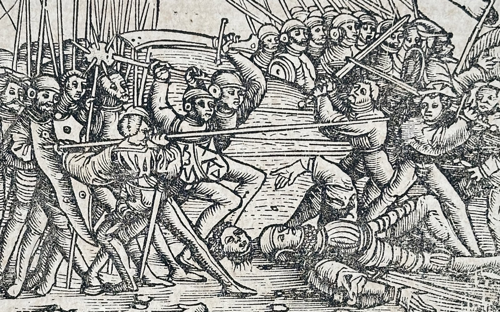 Sebastian Munster (1488–1552) – Historical Battle Scene and Royal Portrait – Woodcut (1550) (1 of 3)