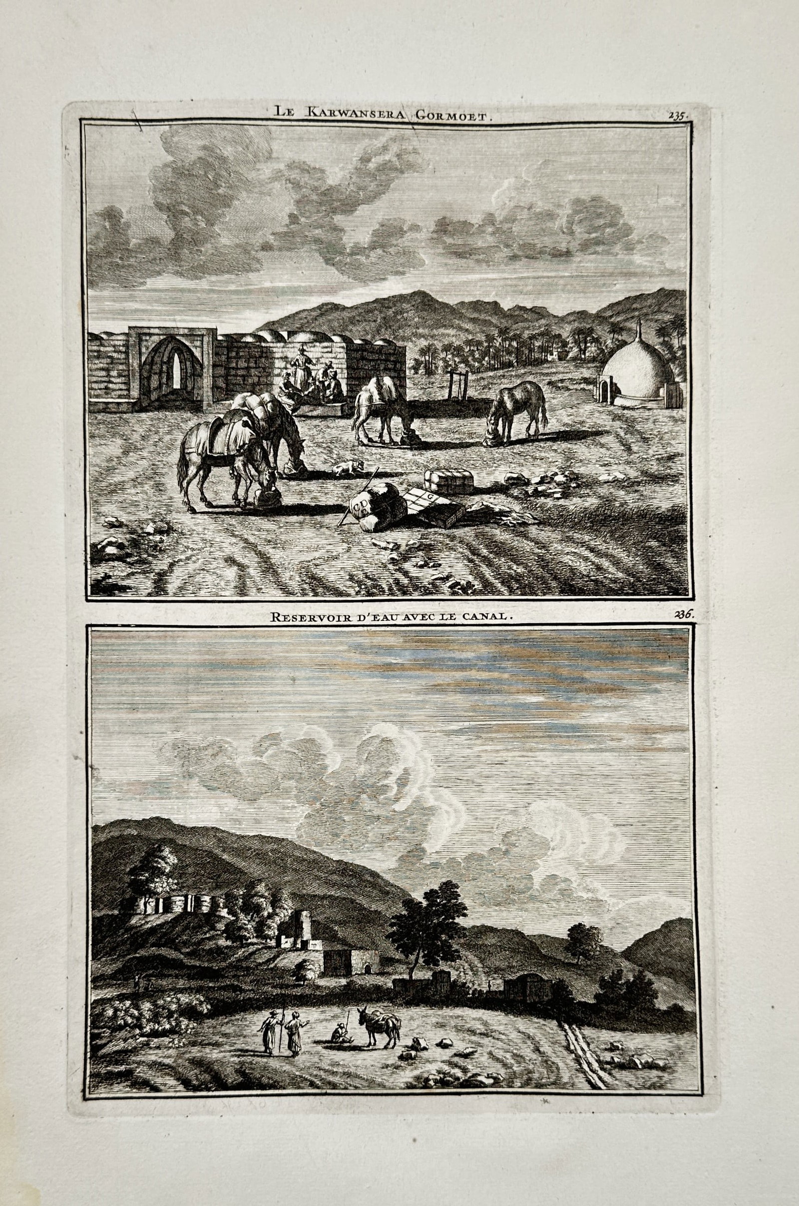 Cornelis de Bruyn (1652–1727) – Views of a Caravanserai and a Water Reservoir – Copper (1 of 2)