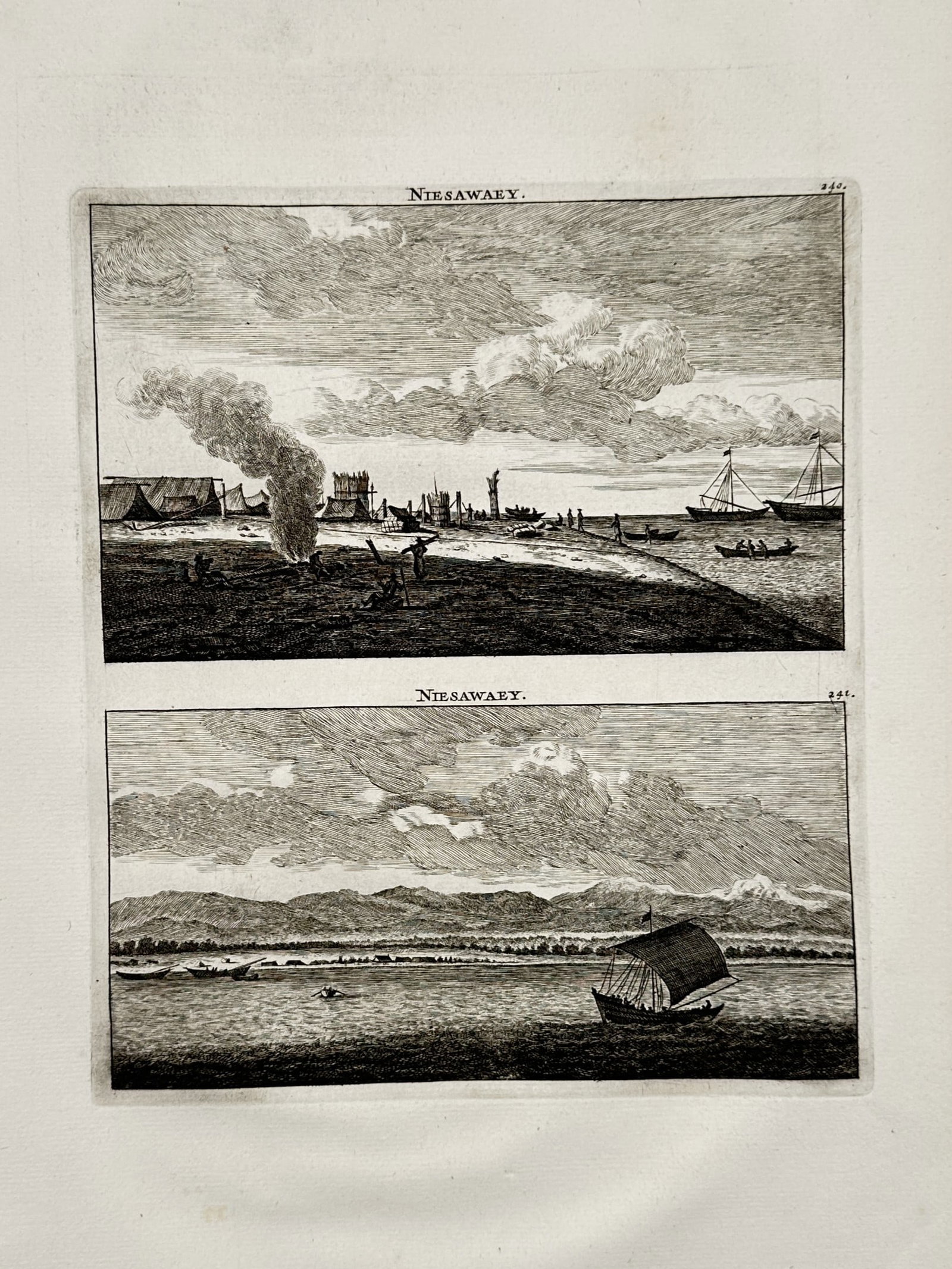 Cornelis de Bruyn (1652–1727) – Views of Niesawaey – Copper engraving (1711) (1 of 2)