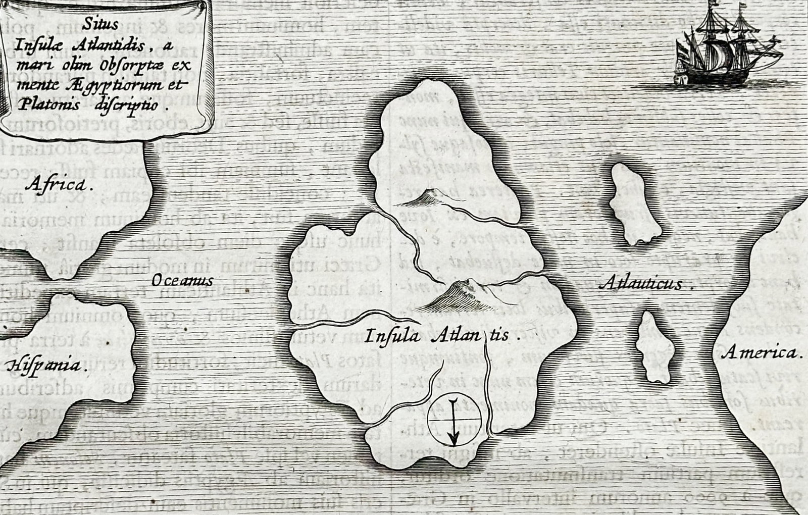 Athanasius Kircher (1602–1680) – Map of Atlantis – Copper engraving (1665) (1 of 3)