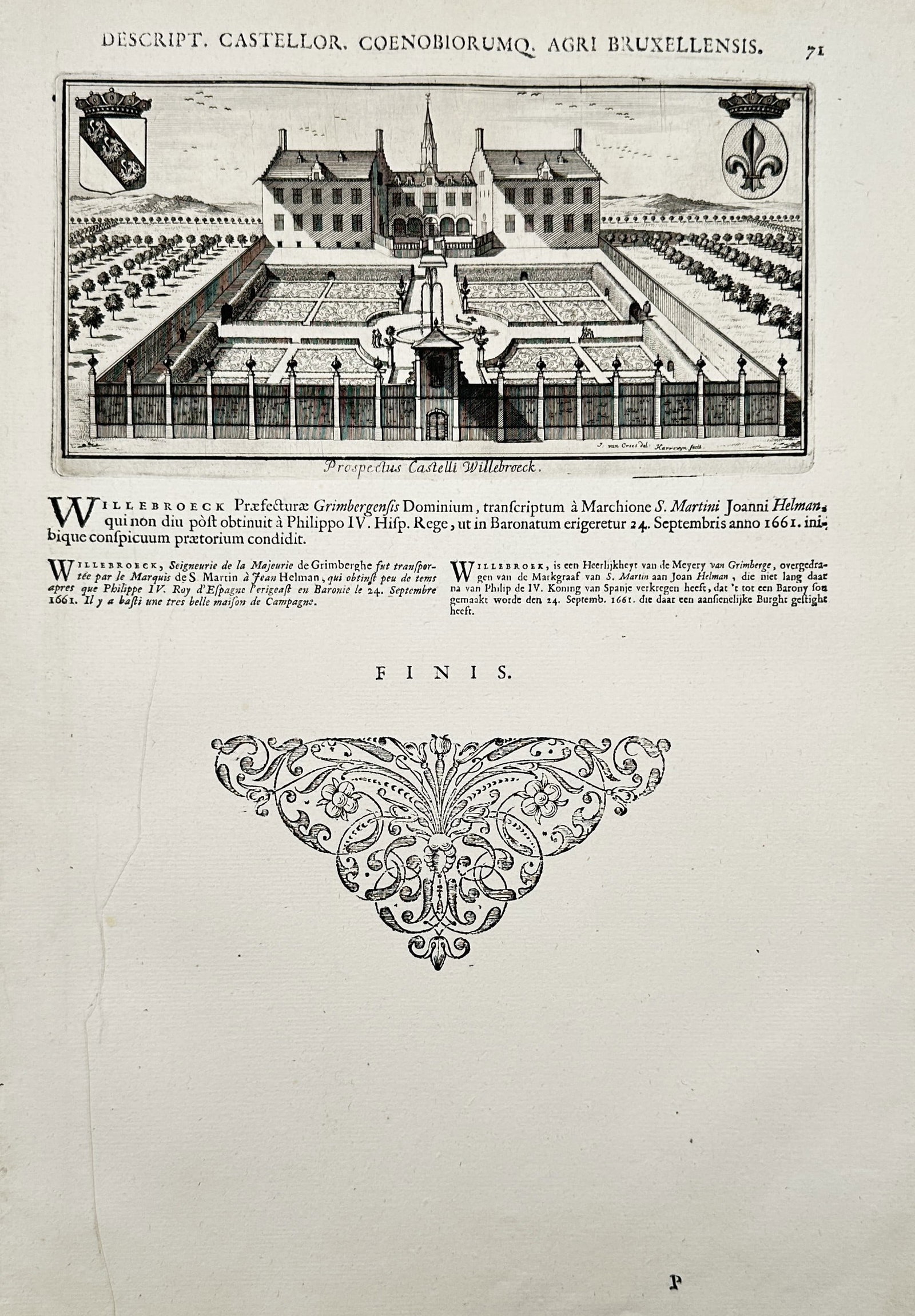 Jacob Le Roy (Jacques Le Roy, 1633–1719) – View of Castle Willebroek – Copper engraving (1696) (1 of 2)