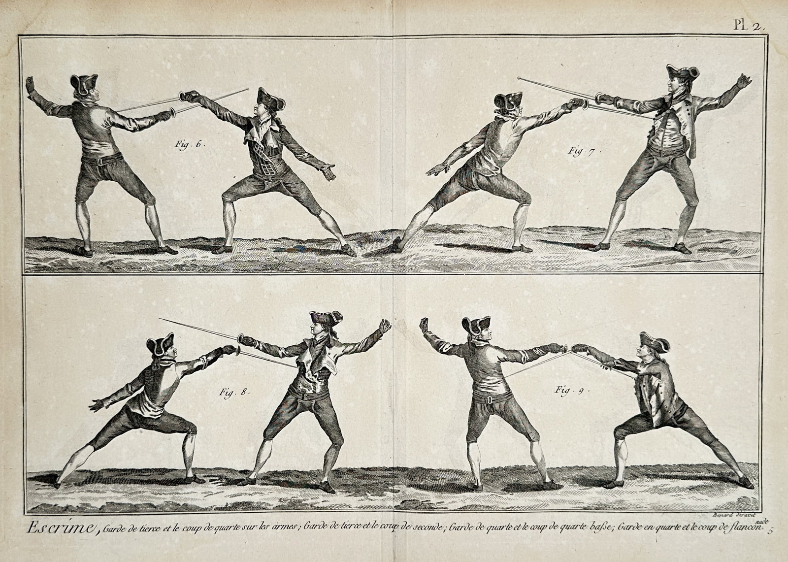 Denis Diderot (1713–1784) – Fencing Positions – Copper engraving (1762) (1 of 2)
