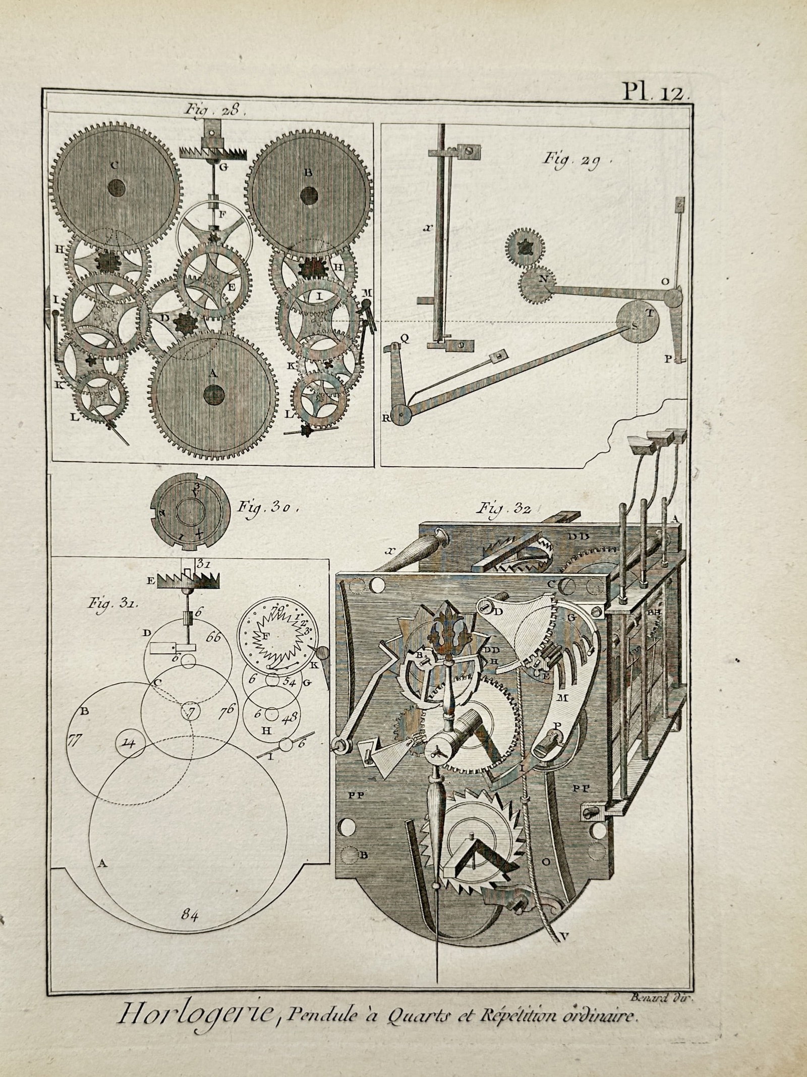 Robert Bénard (1734–1777) – Quarter Repeater Pendulum Clock – Copper engraving (1771) (1 of 2)