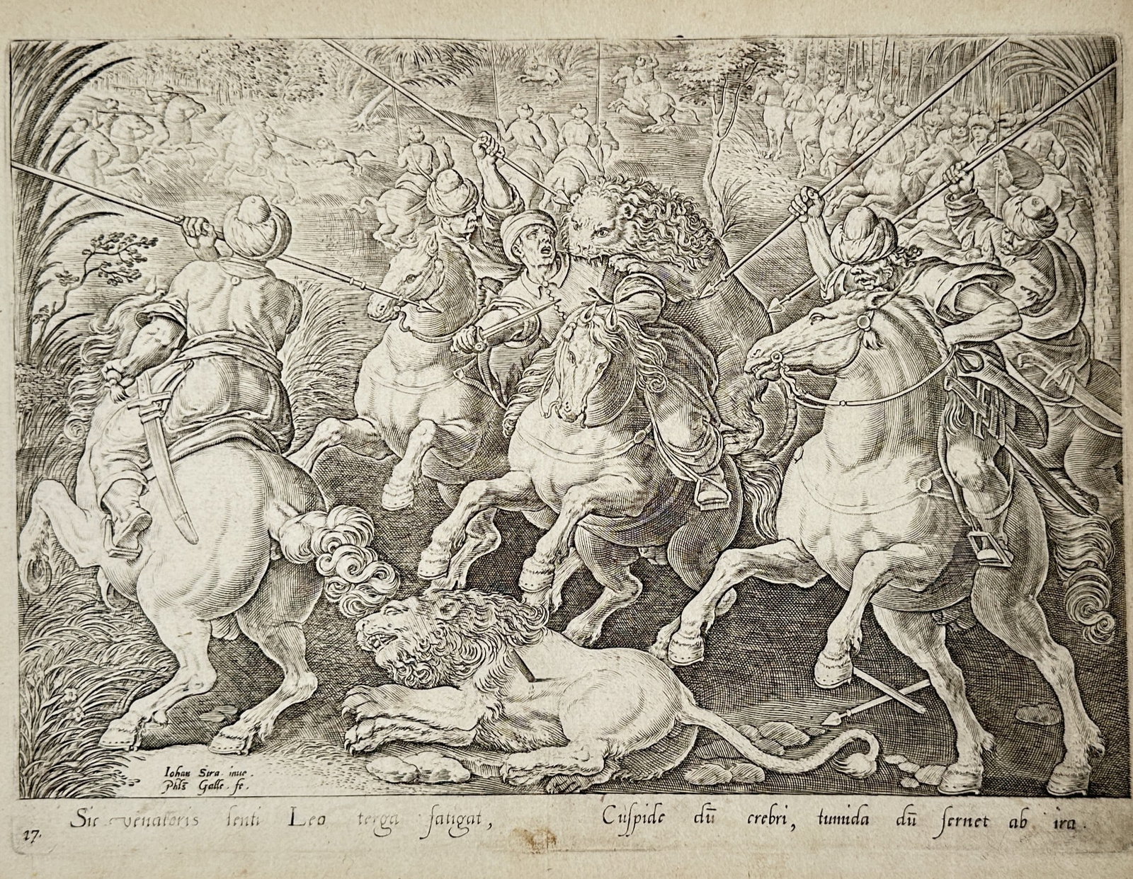 Johannes Stradanus (1523–1605) – Horsemen Hunting Lions – Engraving (1578) (1 of 2)
