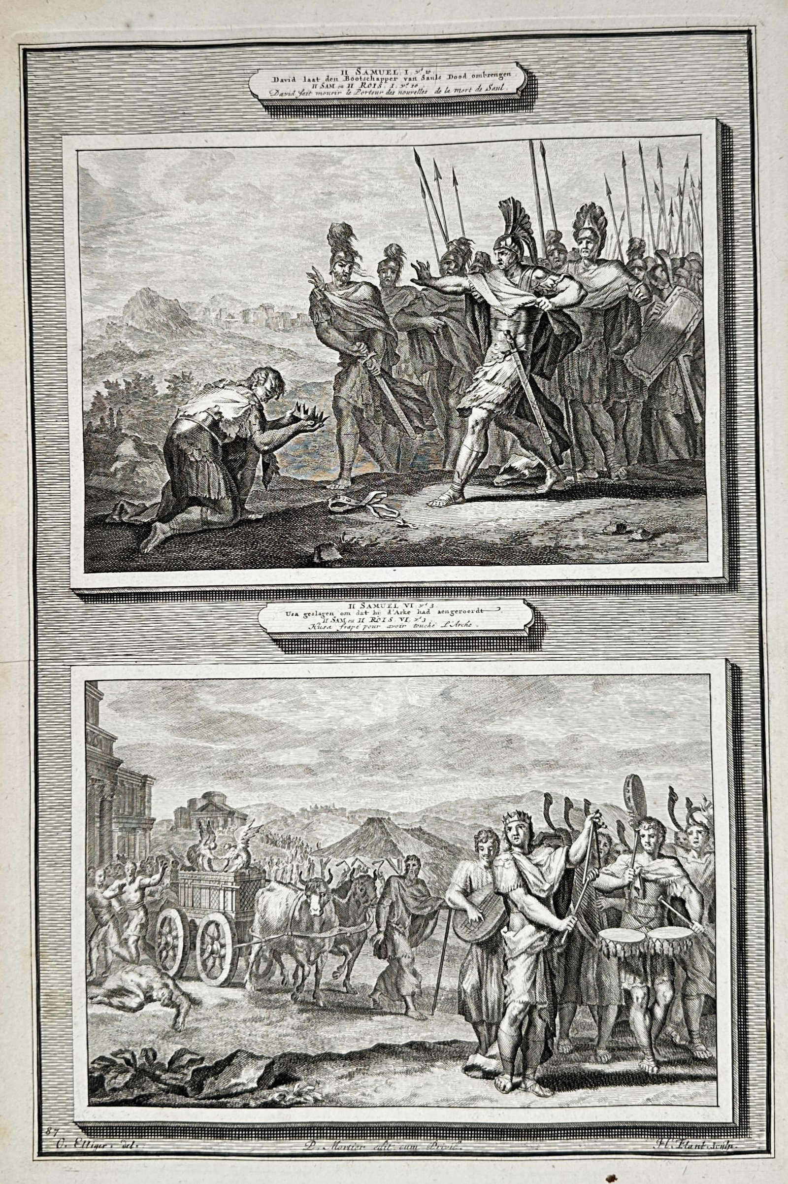 Pieter Mortier (1661–1711) – Biblical Scenes of David and the Ark – Engraving (1700) (1 of 2)