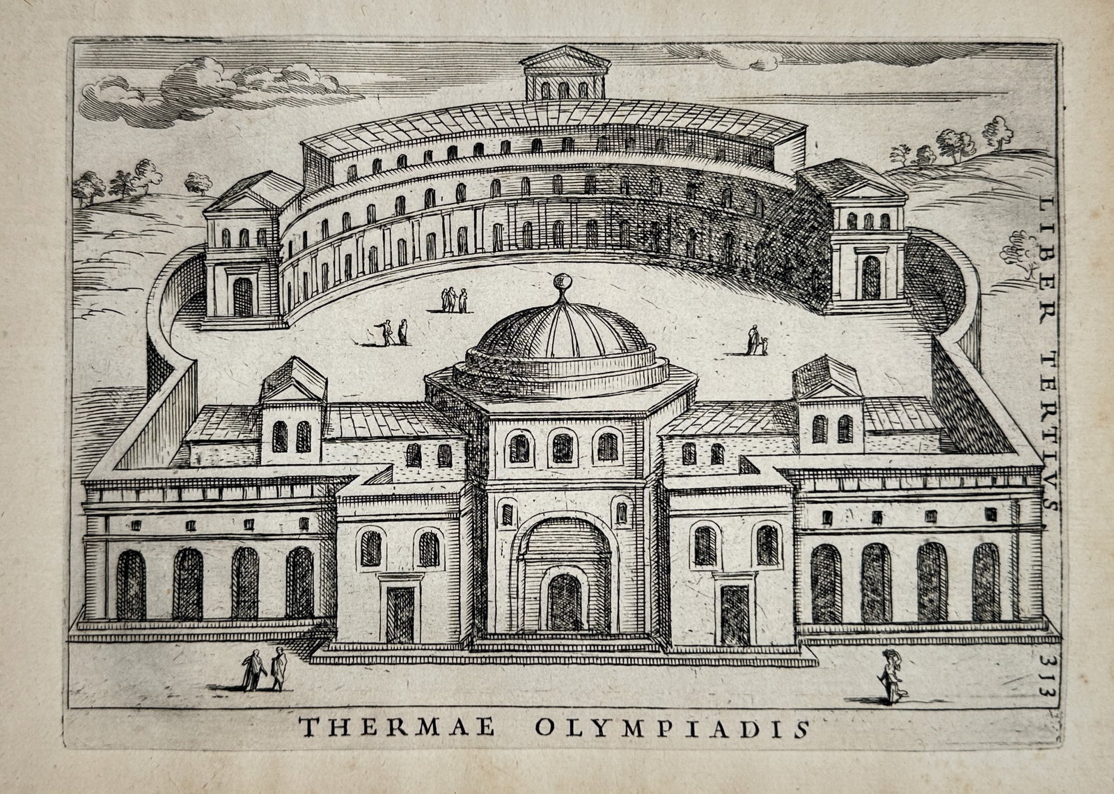Alessandro Donati (1584-1640) – View of the Baths of Olympias – Rome – Etching (1633) (1 of 2)