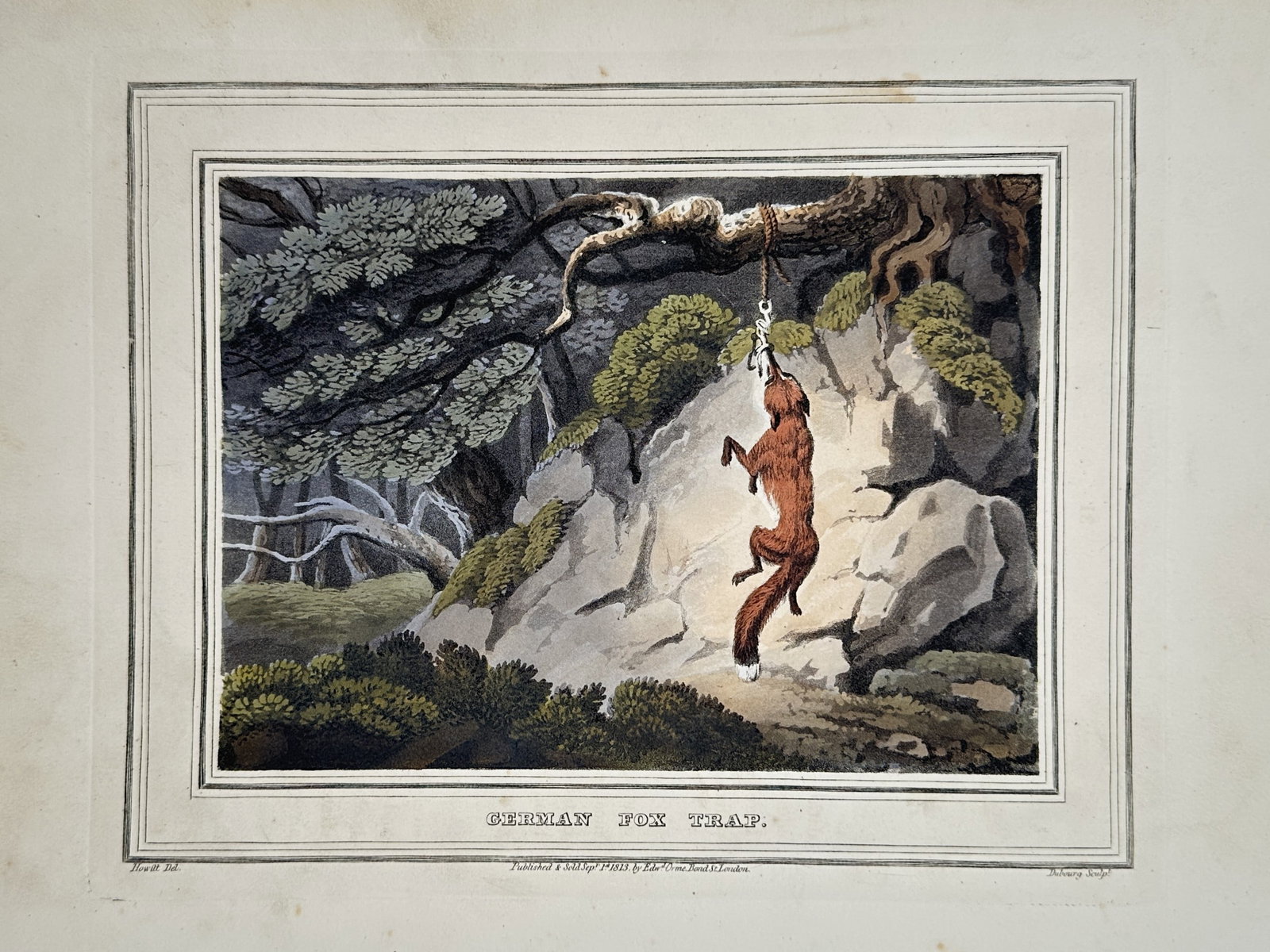 Samuel Howitt (1756-1822) – View of a German Fox Trap – Hand-coloured etching (1813) (1 of 2)