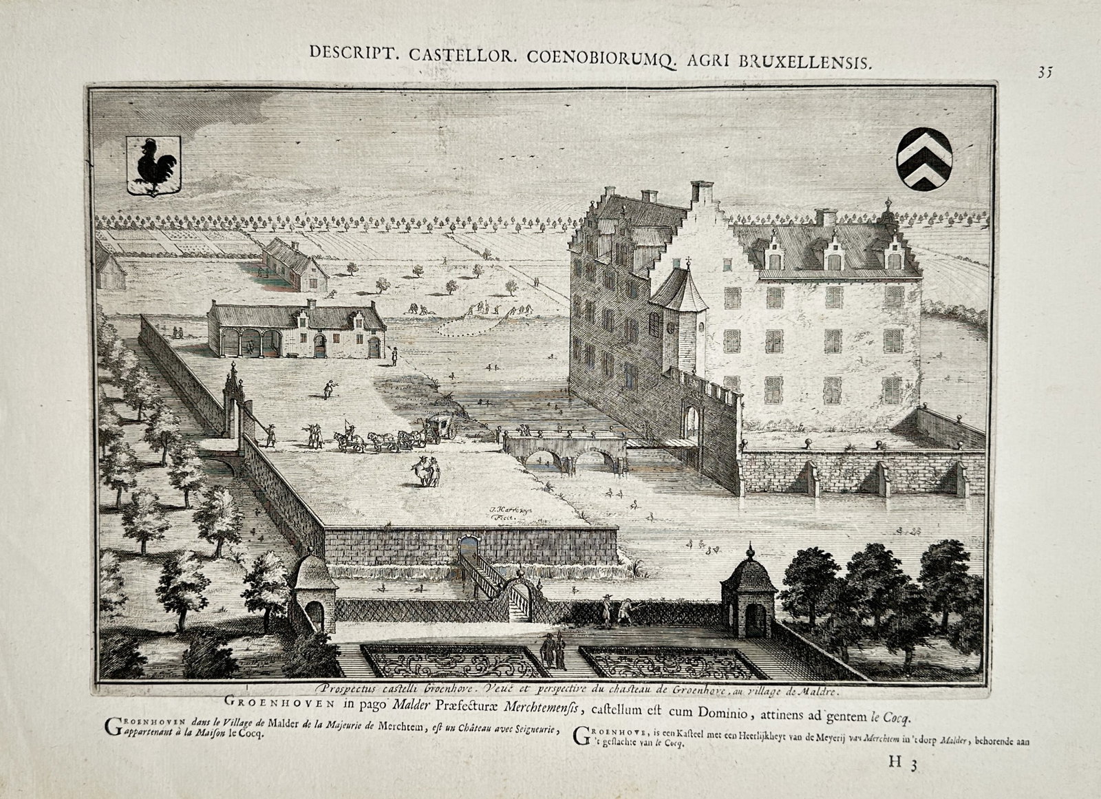 Jacob Le Roy (1633-1719) – View of Groenhoven Castle in Malder – Belgium – Engraving (1694) (1 of 2)