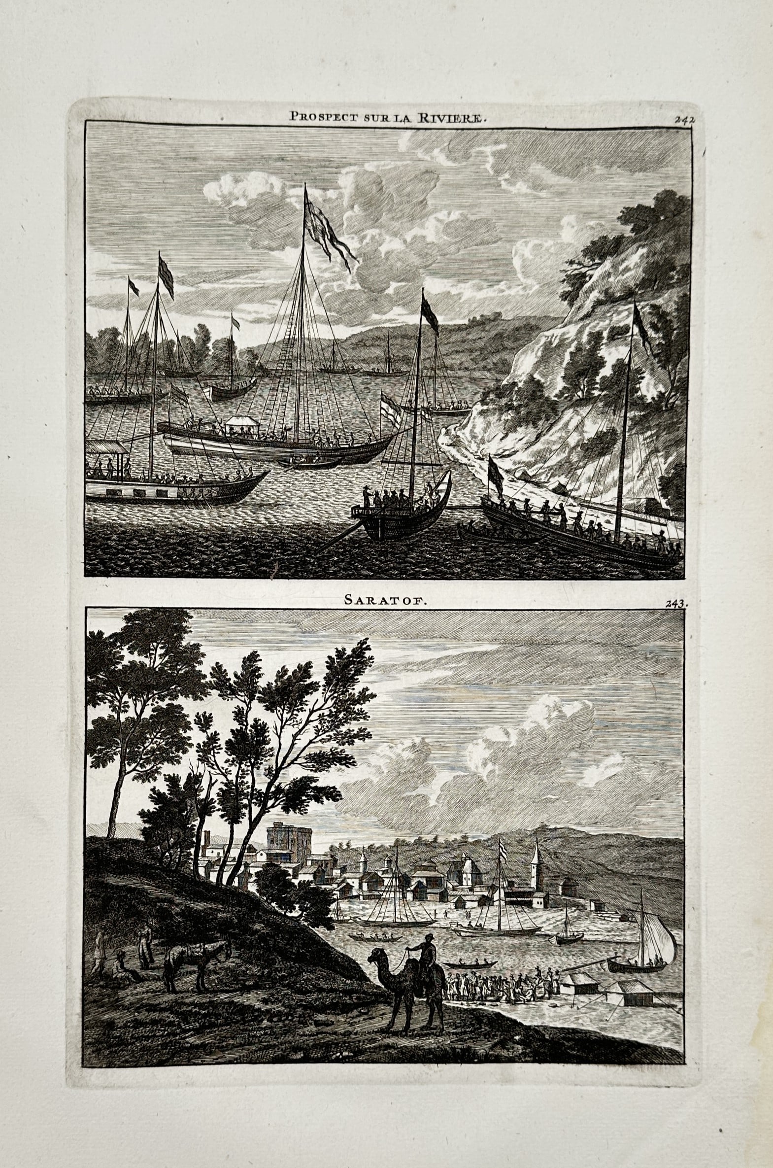 Cornelis de Bruyn – View of the Volga River and the City of Saratov – Russia – Engraving (1 of 2)