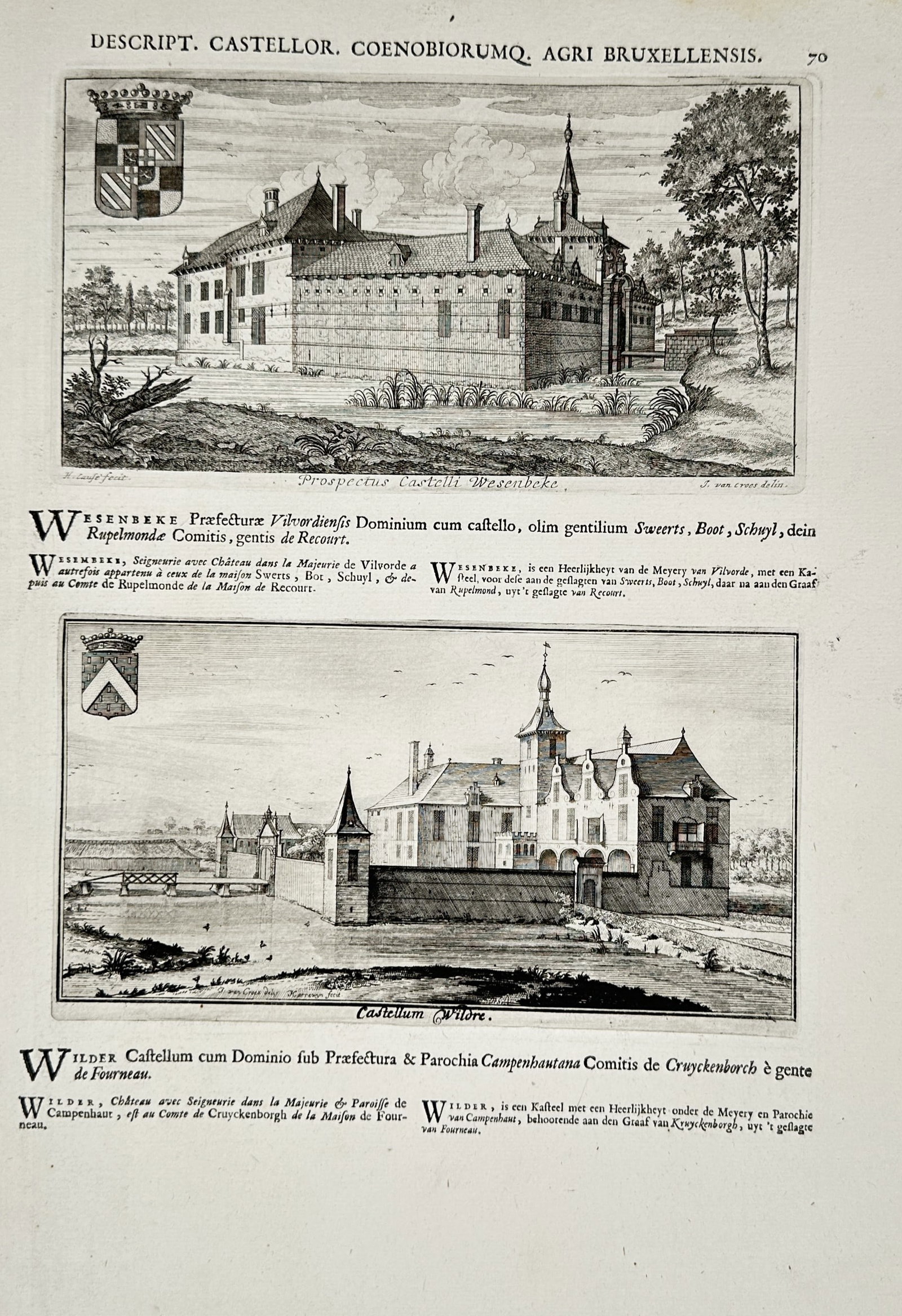 Jacob Le Roy – View of the Castles of Wesenbeke and Wilder – Netherlands – Engraving (1694) (1 of 2)