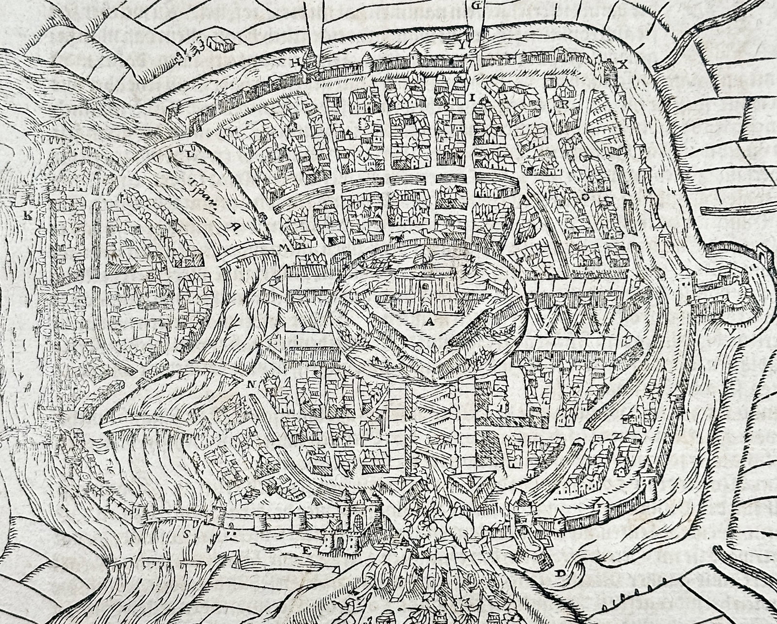 Sebastian Münster (1488–1552) – Map of Haarlem – Netherlands – Woodcut (1578) (1 of 3)