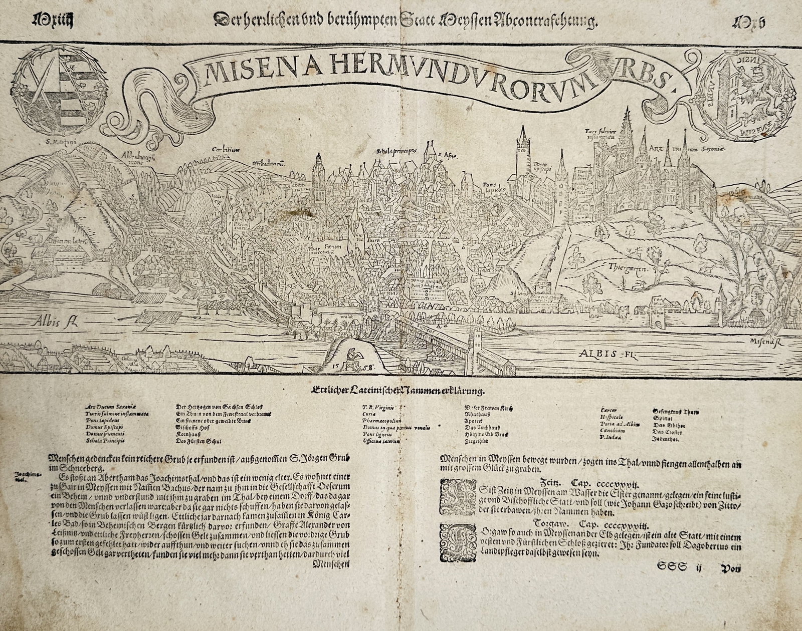 Sebastian Munster (1488–1552) – Panorama of Meissen – Woodcut (1550) (1 of 3)