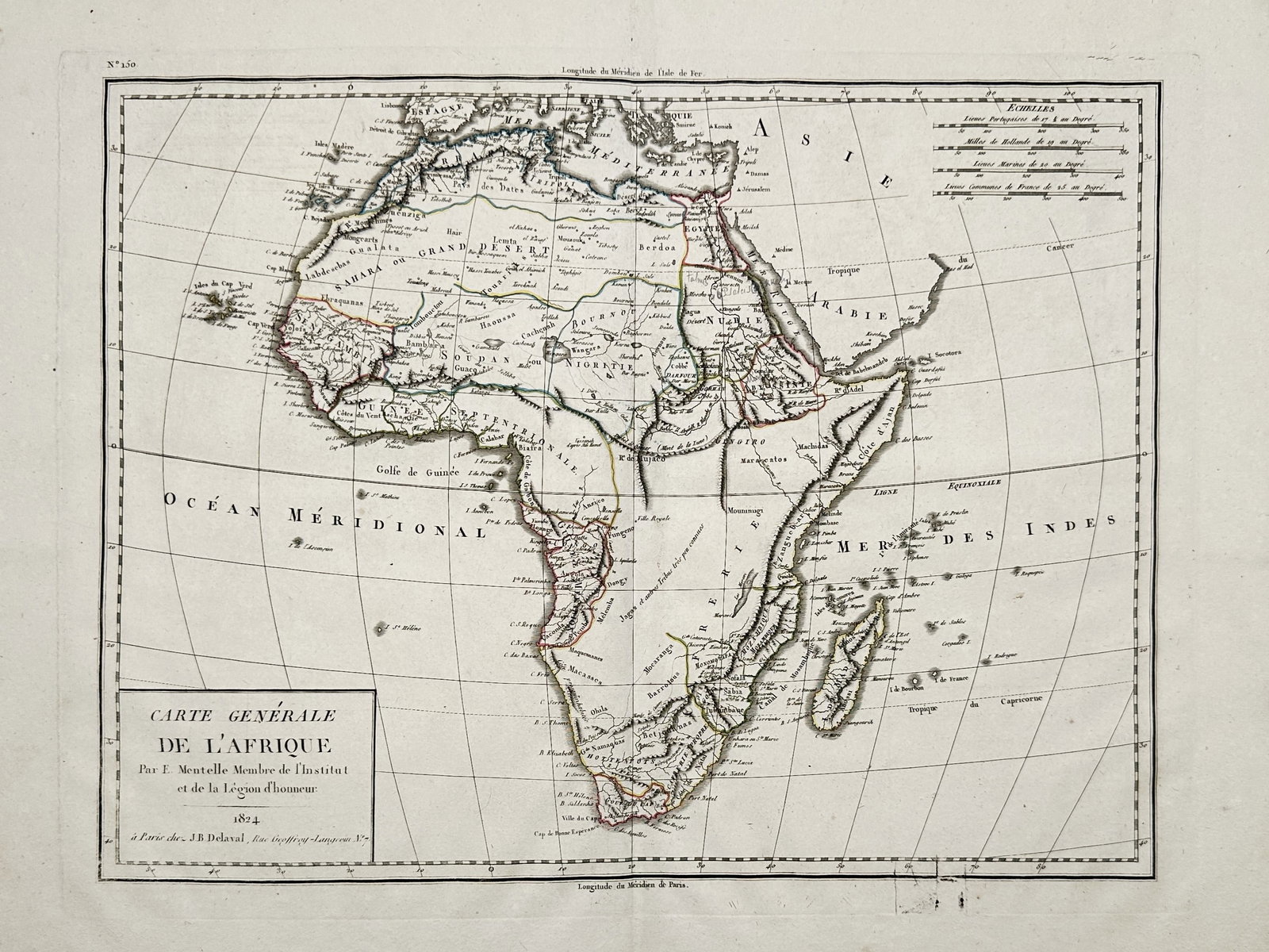 Edme Mentelle (1730–1815) – Map of Africa – Africa – Engraving (Hand-coloured) (1824) (1 of 2)