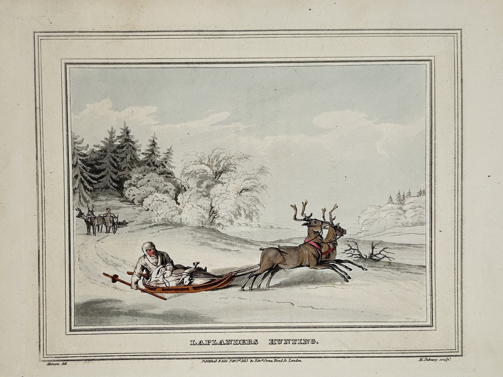 John Augustus Atkinson (1775–1830) – Laplanders Hunting – Aquatint (Hand-coloured) (1813) (1 of 2)