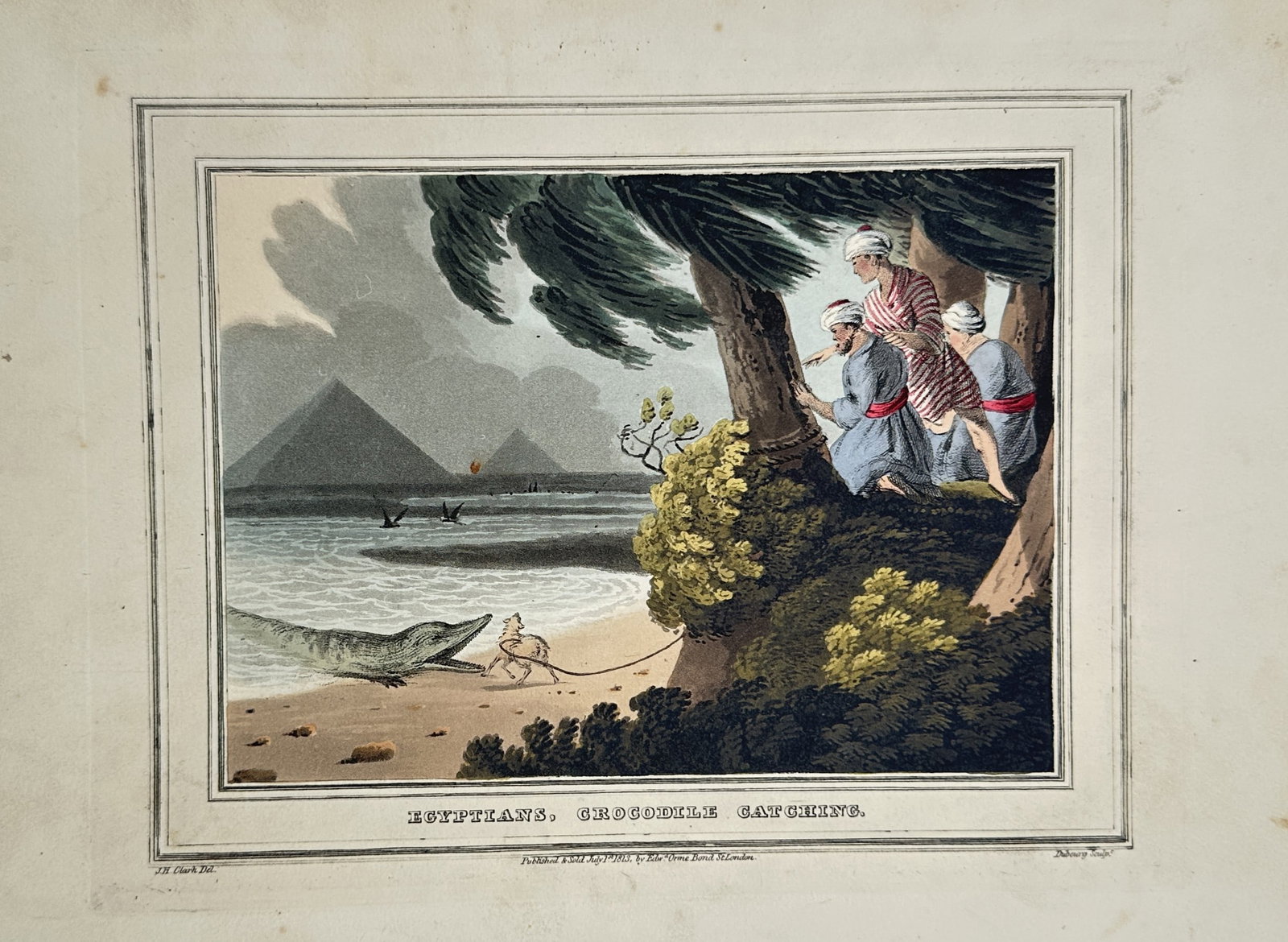 John Heaviside Clark (1771–1863) – Egyptians Crocodile Catching – Aquatint (Hand-coloured) (1 of 2)