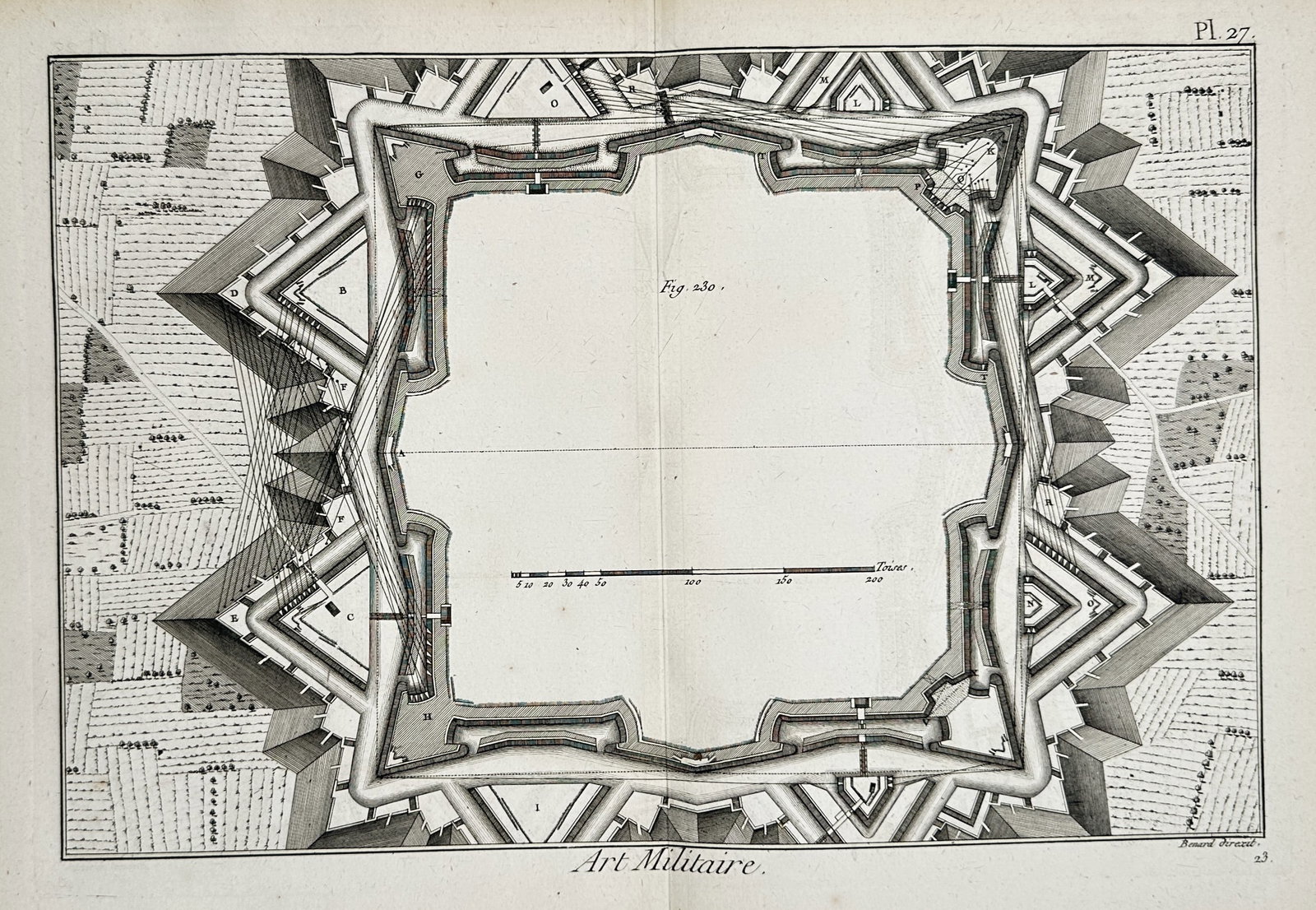 Robert Bénard (1734–1777) – Architectural Plan of a Star Fortification – Engraving (1 of 2)