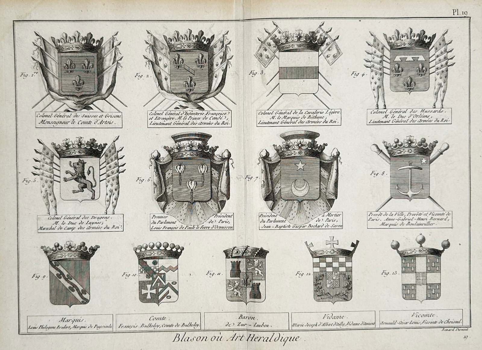 Robert Bénard (1734–1777) – French Heraldic Coats of Arms and Noble Insignia – Engraving (1 of 2)