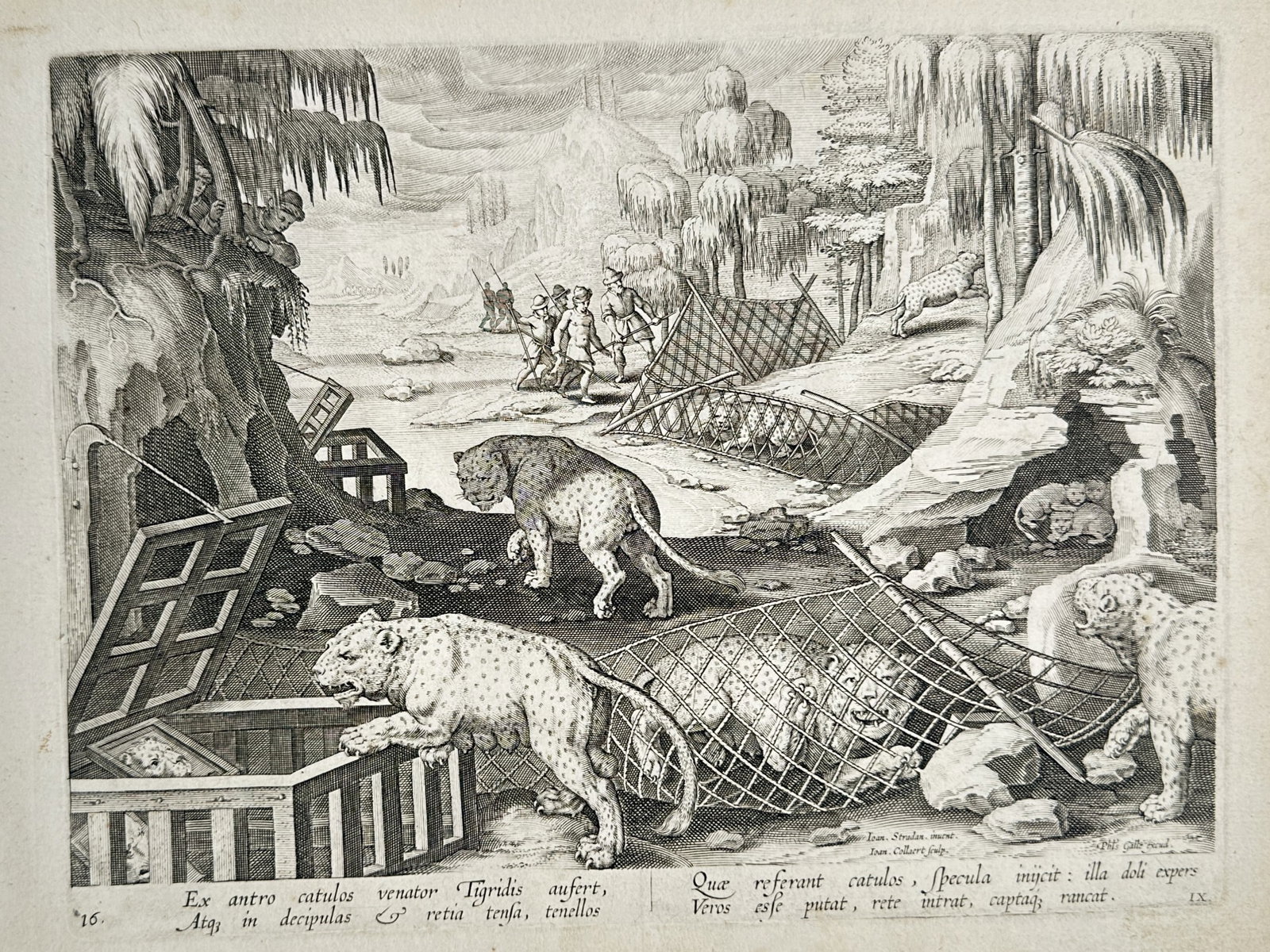 Jan van der Straet (1523–1605) – Hunting Leopards with Mirrors and Cages – Engraving (1578) (1 of 2)