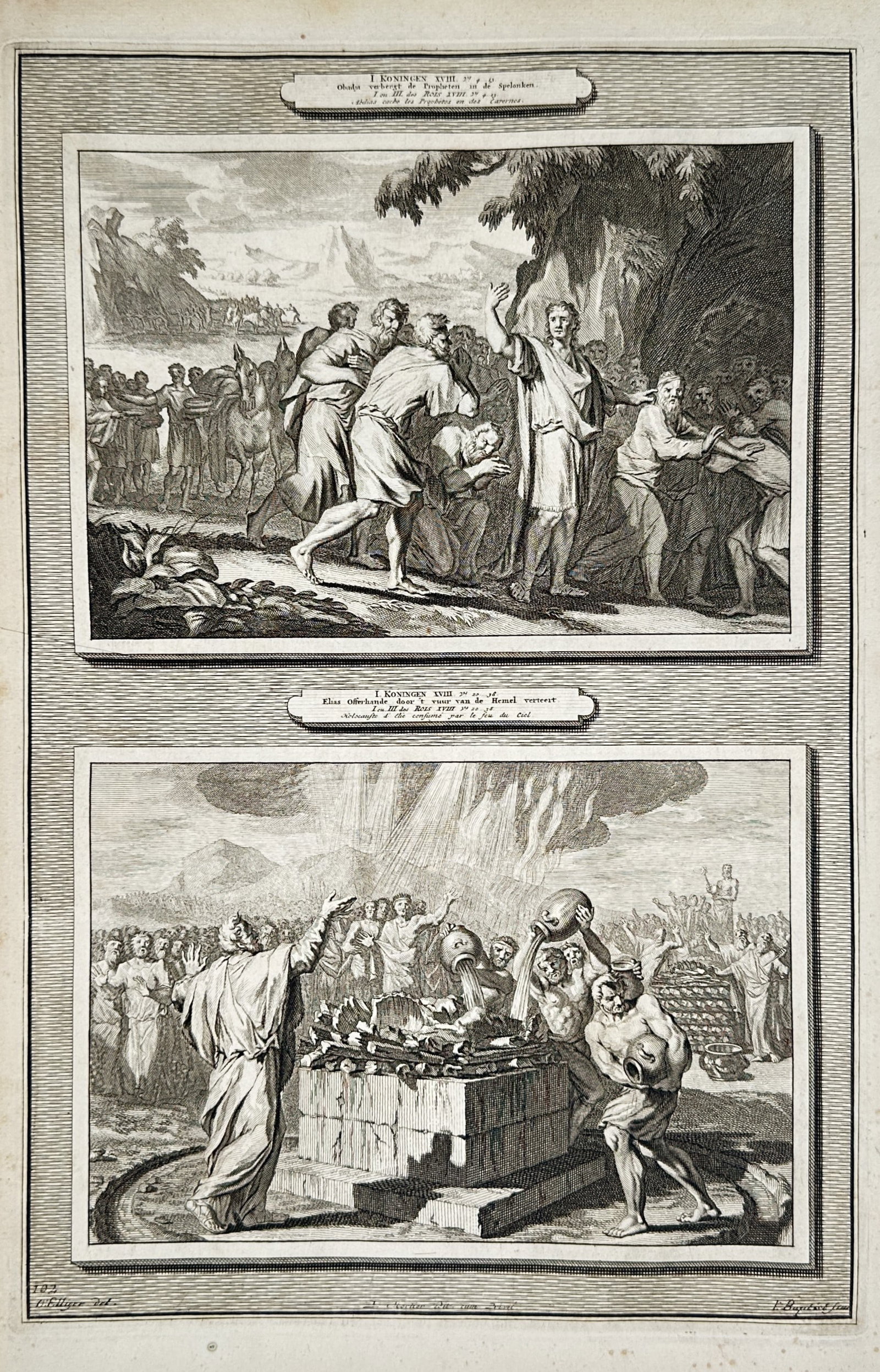 Pieter Mortier – Biblical Scenes: Elijah Hiding by the Brook Cherith and The Sacrifice on Mount (1 of 2)