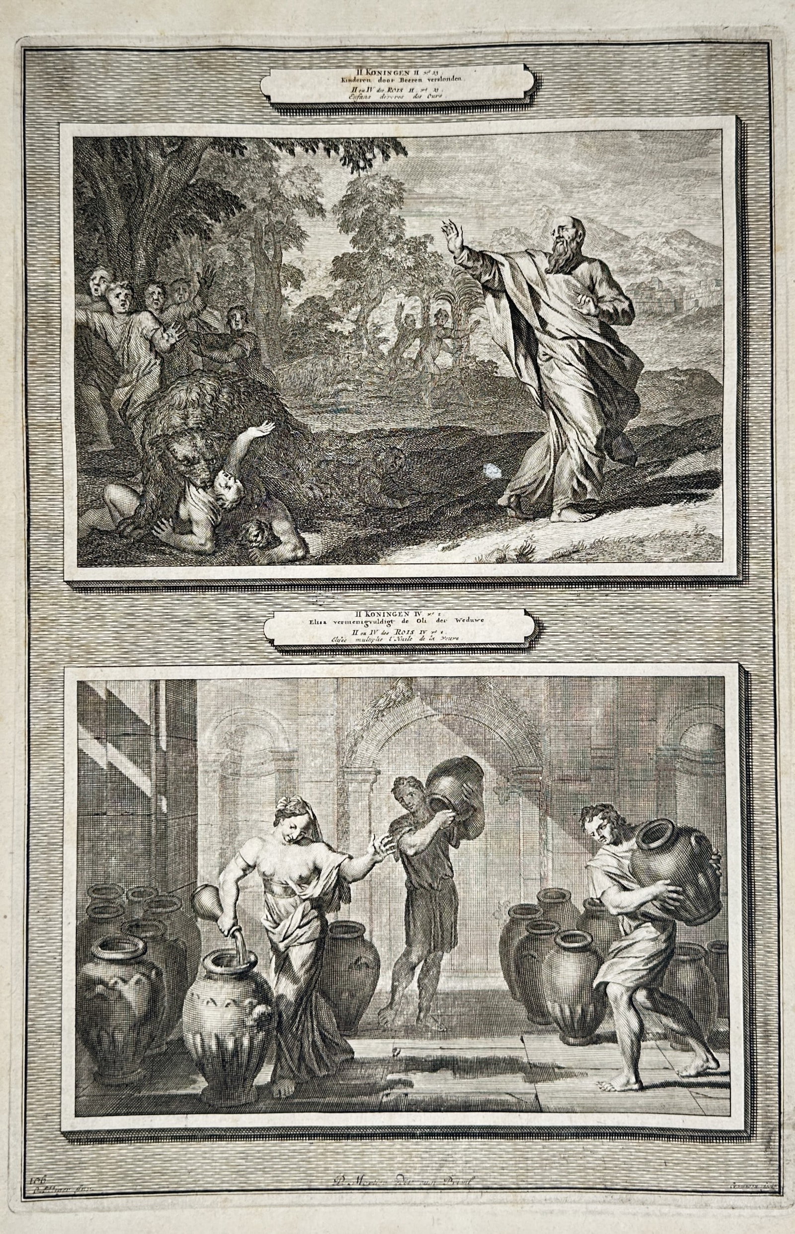 Pieter Mortier – Biblical Scenes: Elisha and the Bears and The Miracle of the Widow’s Oil – (1 of 2)