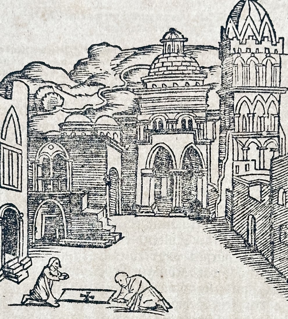 Sebastian Münster (1488–1552) – View of the Church of the Holy Sepulchre in Jerusalem – (1 of 3)