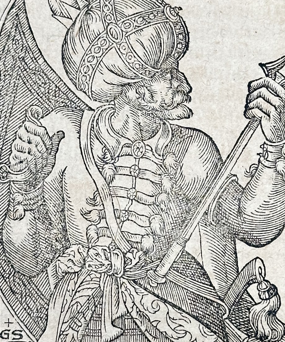 Sebastian Münster (1488–1552) – Portrait of Suleiman the Magnificent – Woodcut (1550) (1 of 3)