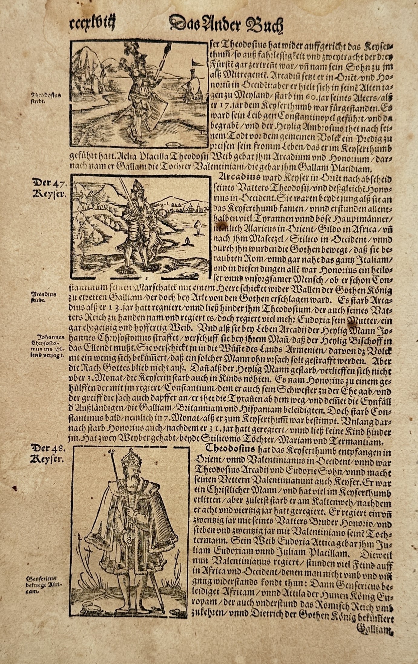 Sebastian Münster (1488–1552) – Portraits of Roman Emperors Theodosius – Woodcut (1550) (1 of 2)