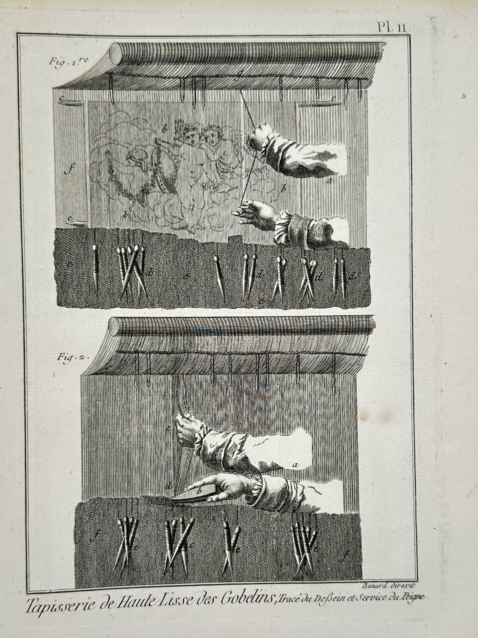 Robert Bénard (1734–1777) – Gobelins High-Warp Tapestry Weaving Technique – Engraving (1765) (1 of 2)
