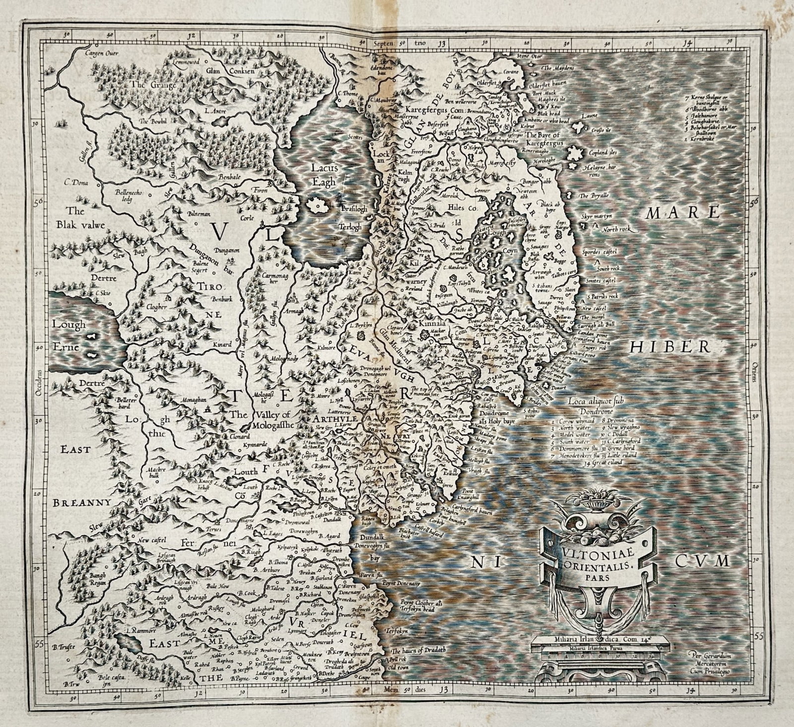 Gerard Mercator (1512–1594) – Map of Eastern Ulster – Ireland – Hand-coloured copper (1 of 2)