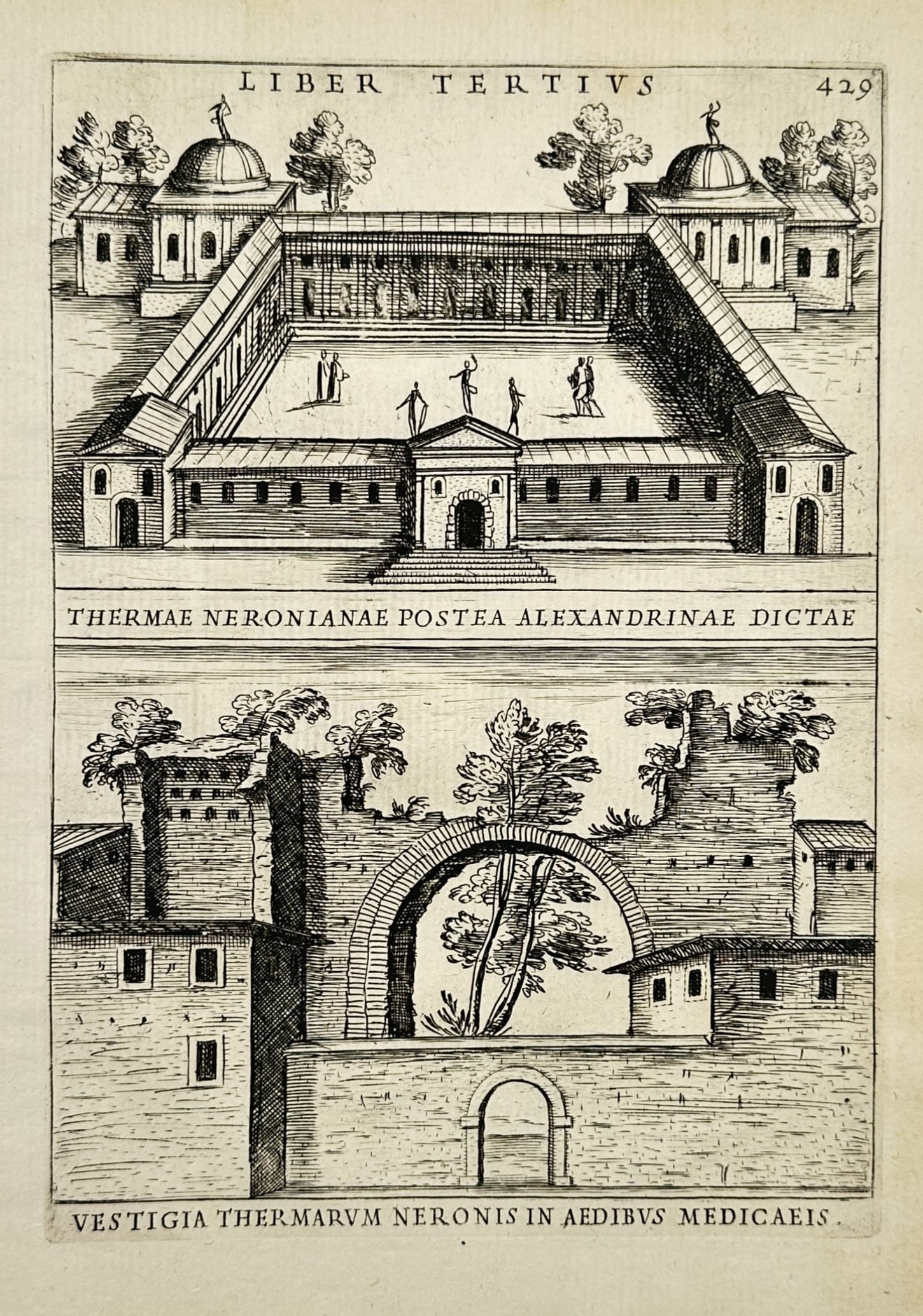 Alessandro Donati (1584-1640) – Reconstruction and Remains of the Baths of Nero – Woodcut (1 of 2)