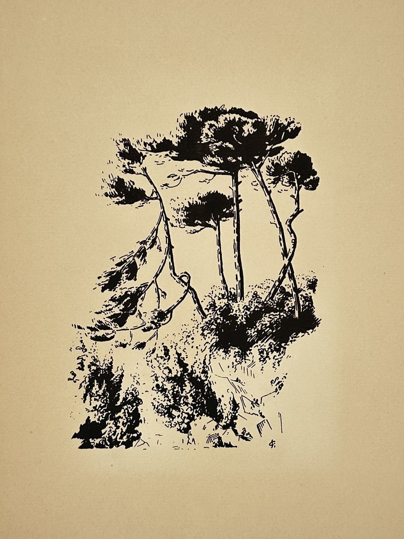 Gaston-Stéphane (20th Century) – Study of Trees on a Hillside – Lithograph (20th Century) (1 of 2)